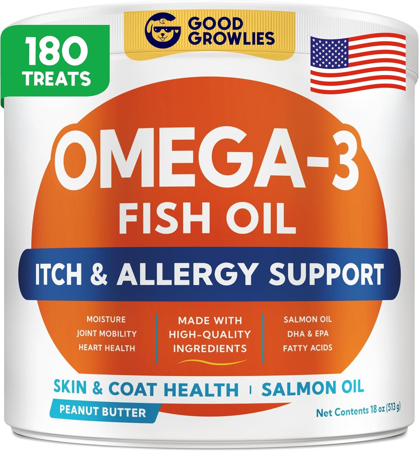 Omega 3 Fish Oil for Dogs (180Ct) – Skin&Coat Chews – Dry & Itchy Skin Relief + Allergy Support – Shiny Coat – EPA&DHA Fatty Acids – Salmon Oil Chews Promotes Heart, Hip & Joint Support
