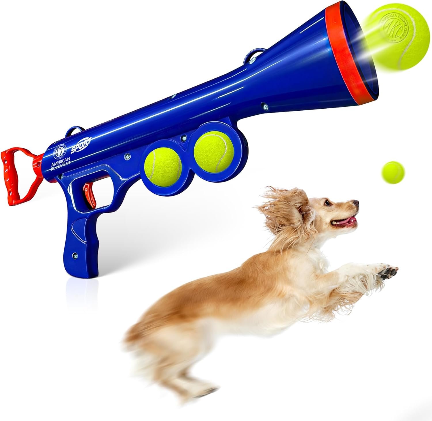American Kennel Club Dog Ball Launcher, Tennis Ball Thrower for Dogs, Interactive Fetch Toy, Hands-Free Pickup, Launches 40-50+ ft, Includes Ball & Strap, Promotes Active Play & Exercise, Medium