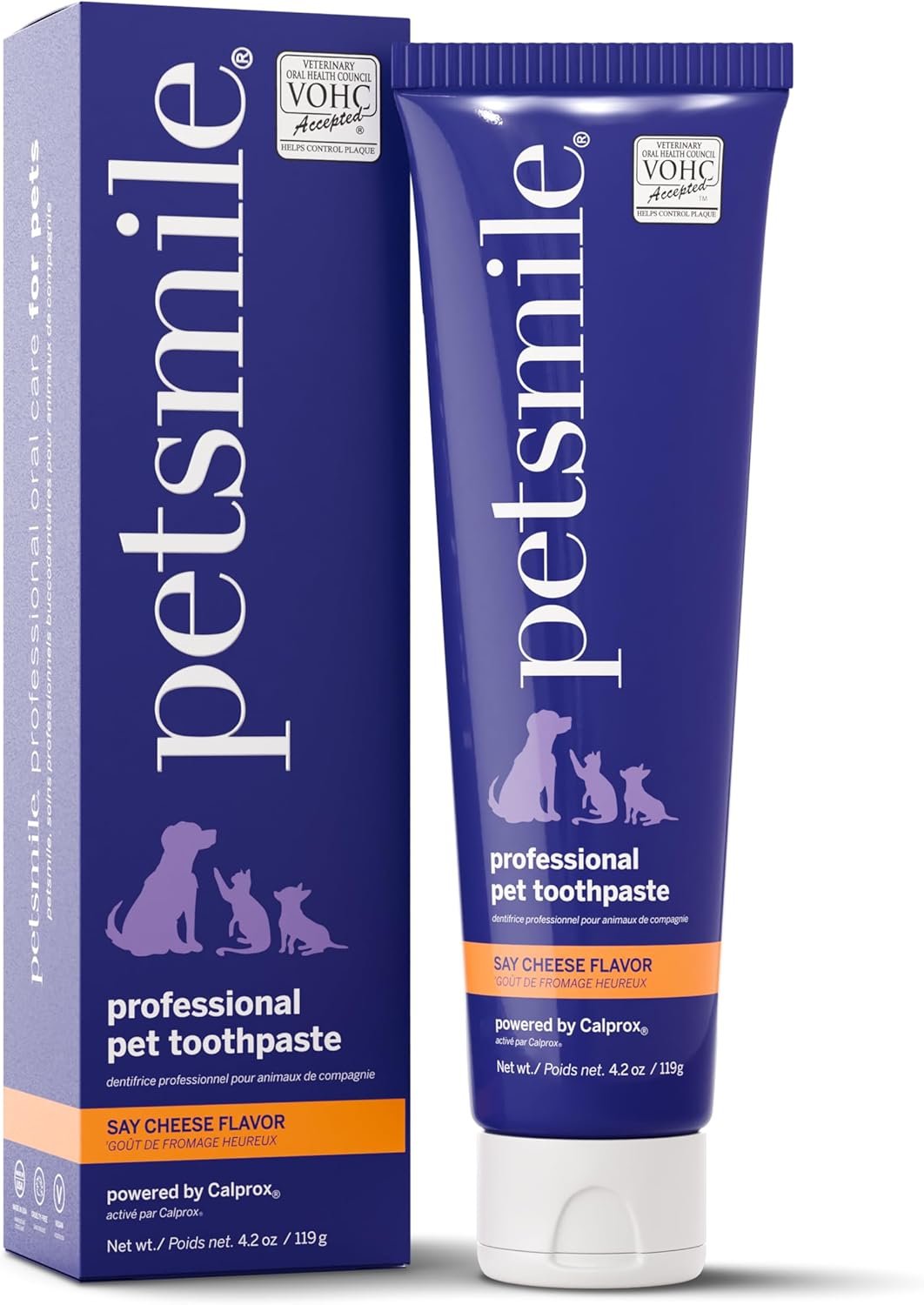 Petsmile Professional Pet Toothpaste for Cats & Dogs – VOHC Accepted Toothpaste – Clinically Proven to Control Plaque & Tartar Calprox Formula (Say Cheese, 4.2 Oz)