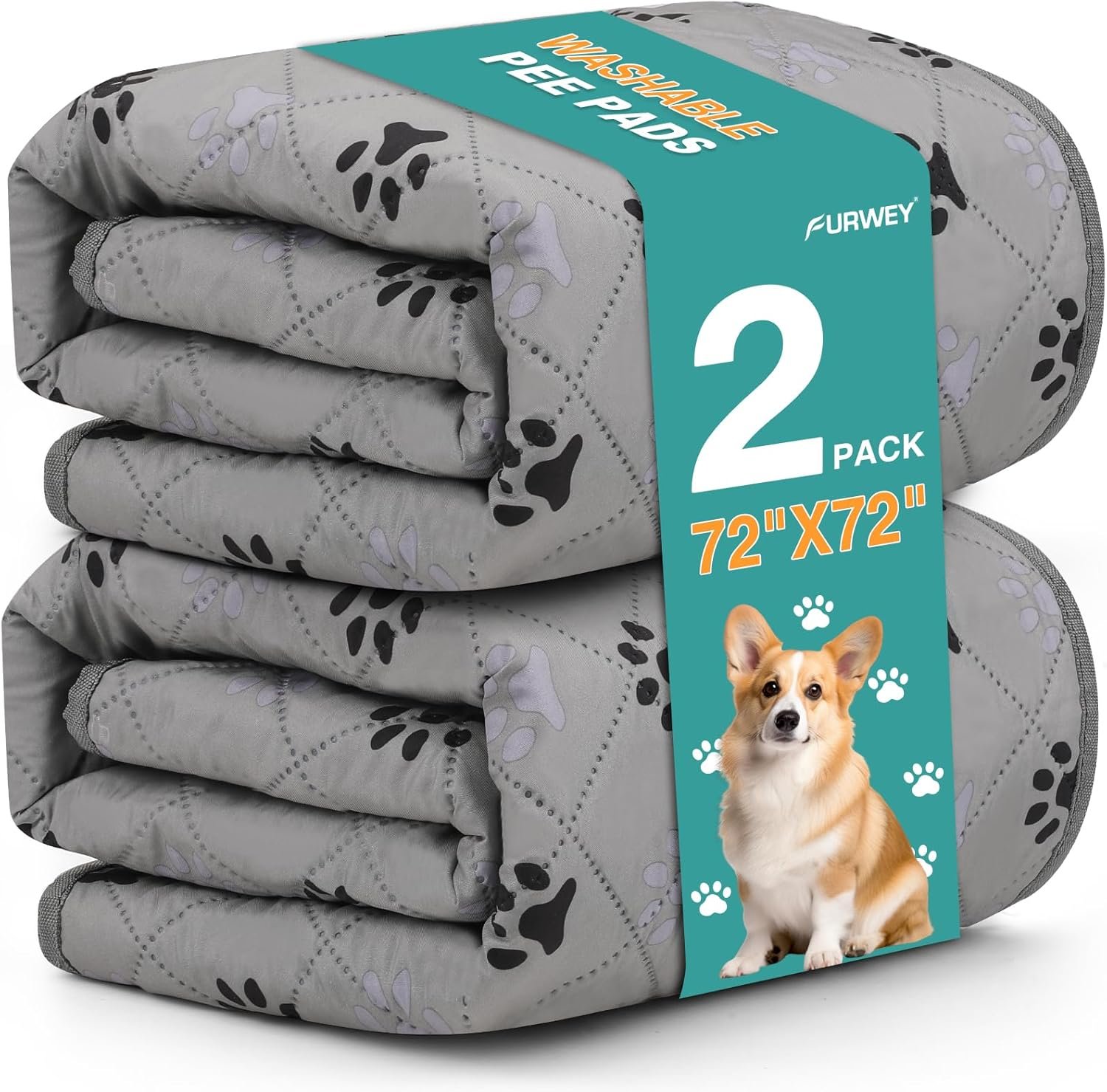 FURWEY 2 Pack Extra Large 72″X72″ Washable Pee Pads for Dogs Super Absorbent Dog Training Pads Non-Slip Waterproof Pet Training Pads Mats Whelping Pads for Dogs Cats Puppy