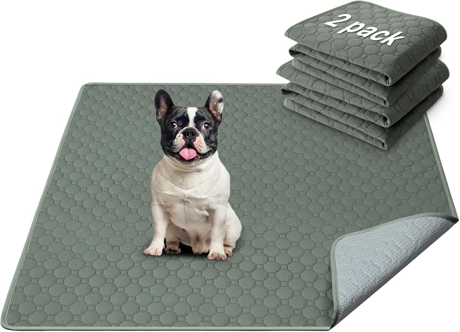 H.VERSAILTEX Premium Washable Pee Pads for Dogs 2 Pack Super Absorbent 100% Waterproof Reusable Non-Slip Quilted Puppy Training Pads for Crate Playpen Whelping & Potty Training(36″x36″, Sage)