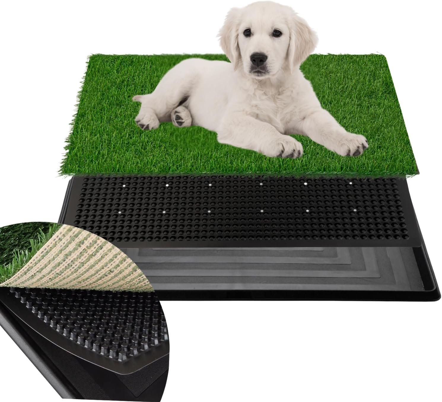 Artificial Dog Grass Pad with Tray for Potty – 16×20 inches Strong Absorbency Grass Pad, Dog Litter Box for Indoor/Balcony/Apartment
