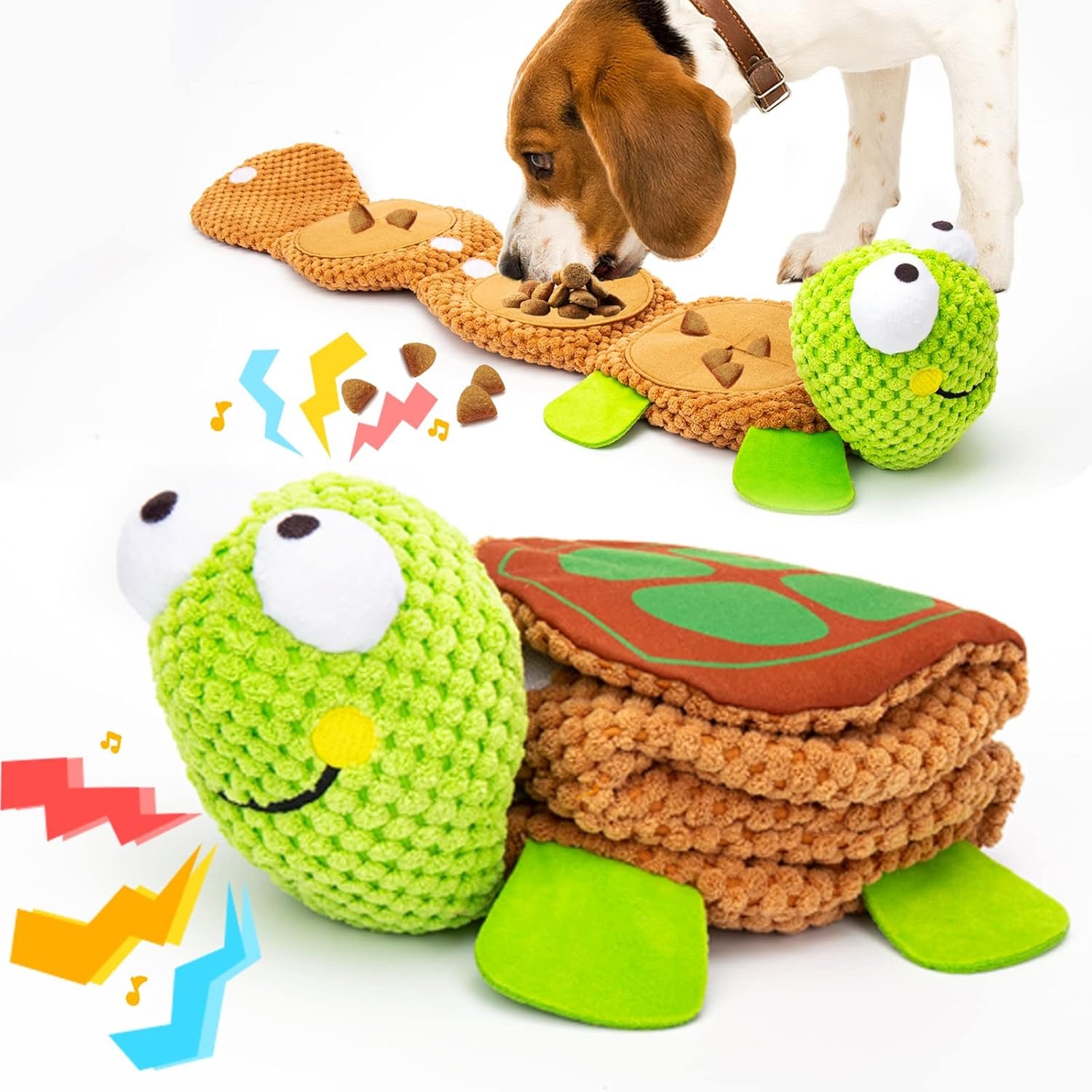 lilfrd Dog Puzzle Toys – Enrichment Squeaky Crinkle Snuffle Treat Dispensing Smart Dog Toys for Boredom and Stimulating, Durable Plush Toys for Large Medium Small Breed – Turtle