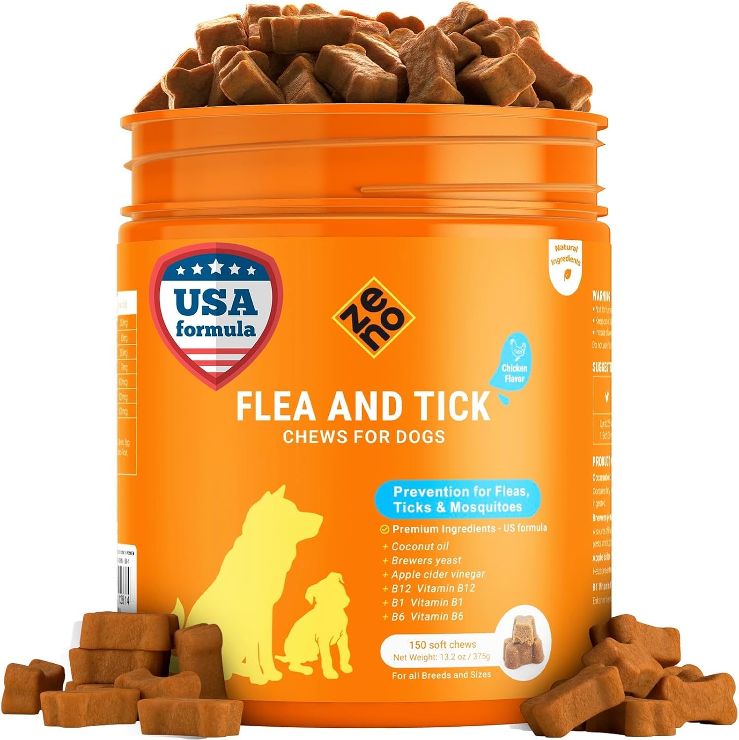 ZENO Flea and Tick Prevention Chewables for Dogs – 150 Chews – Flea & Tick Control – Oral Dosage – Chicken Flavor