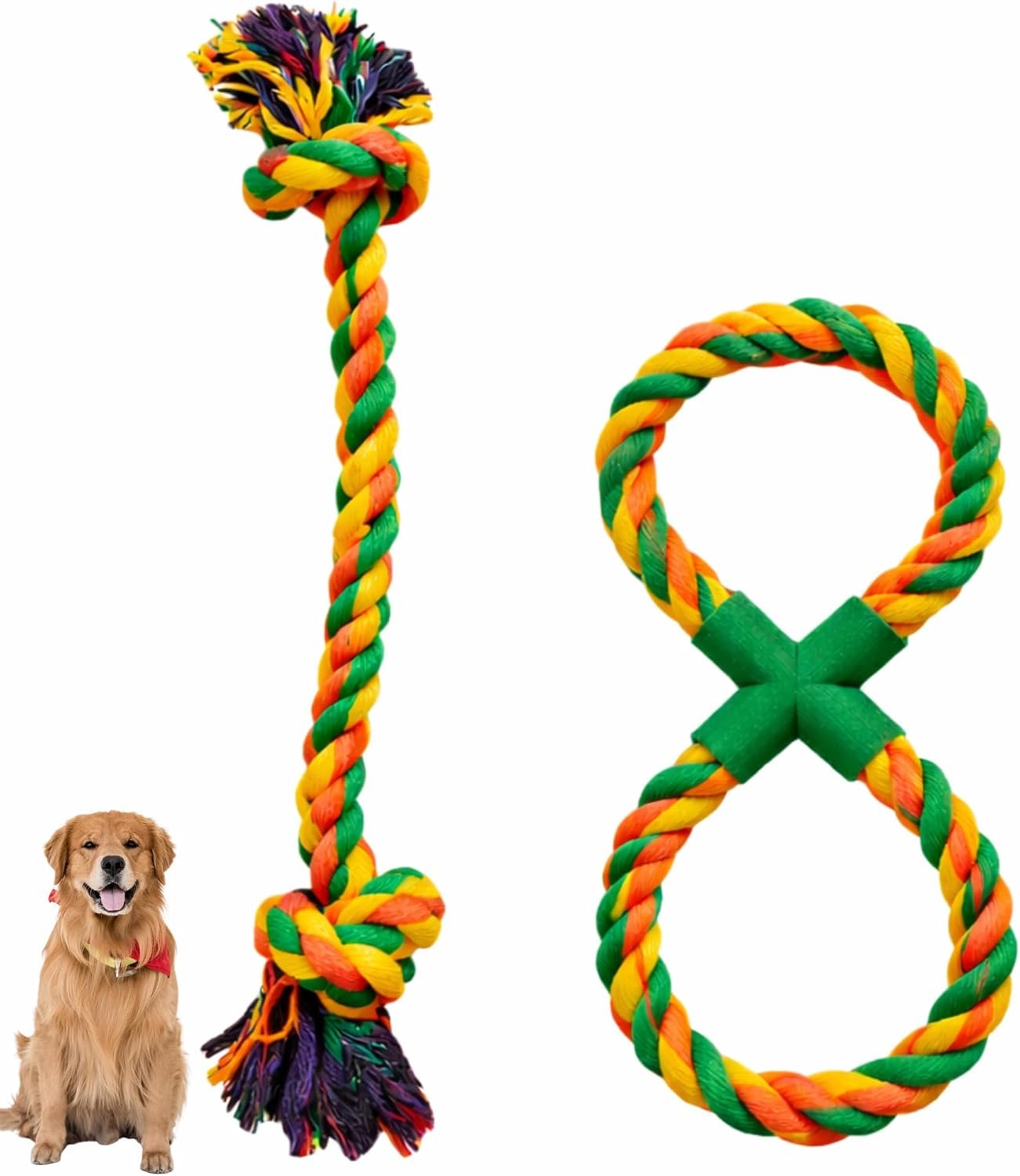 2-Pack Heavy Duty Dog Rope Toys for Large/Medium Dogs, Double Knot Rope and Figure-8 Rope Toy, Indestructible Chew & Tug Toys, Teeth Cleaning Cotton Rope Set