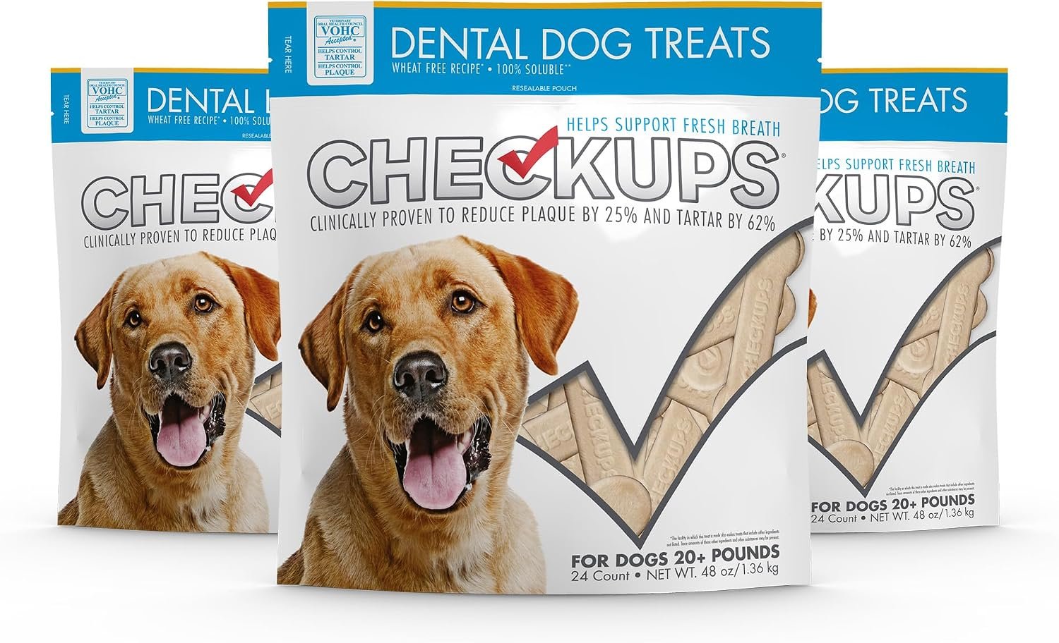 Dental Dog Treats for Oral Care, Fresh Breath & Plaque Control – 24 Treats, 48 oz. (3 Pack) – Delicious Chews for Happy and Healthy Dogs