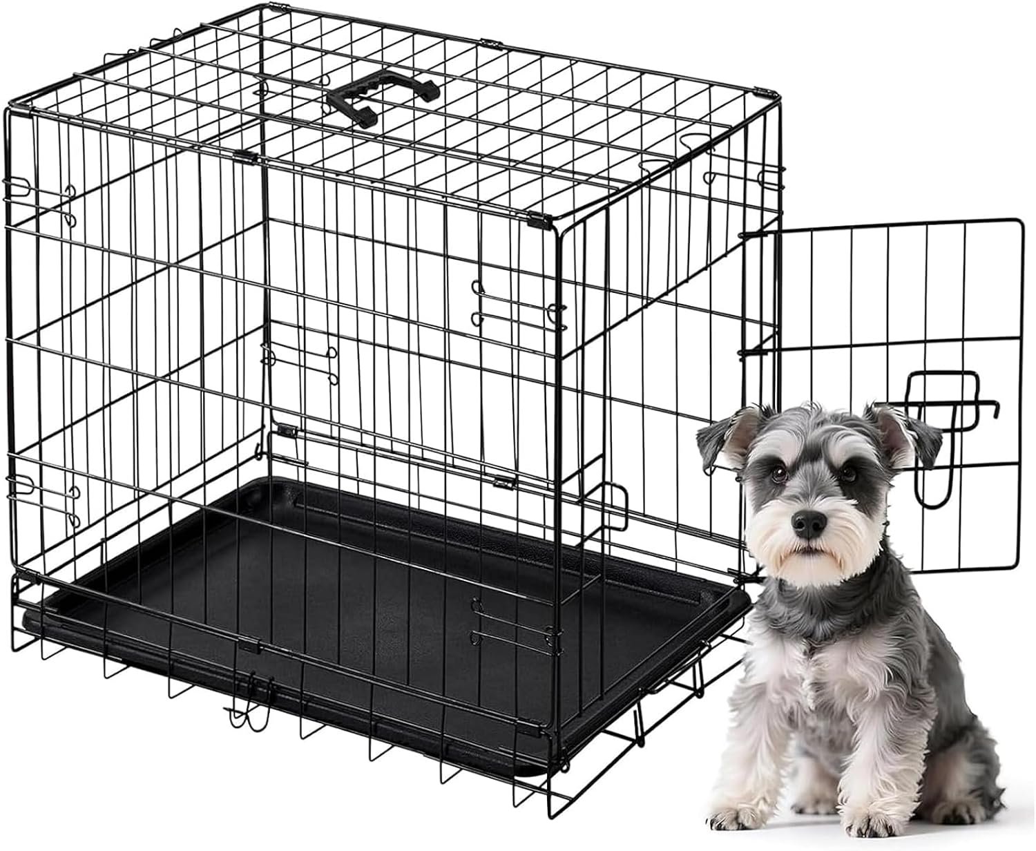 DUMOS Dog Crate, 24 Inch Small Single Door Dog Cage with Plastic Leak-Proof Pan Tray, Folding Metal Wire Pet Kennel for Indoor, Outdoor, Travel