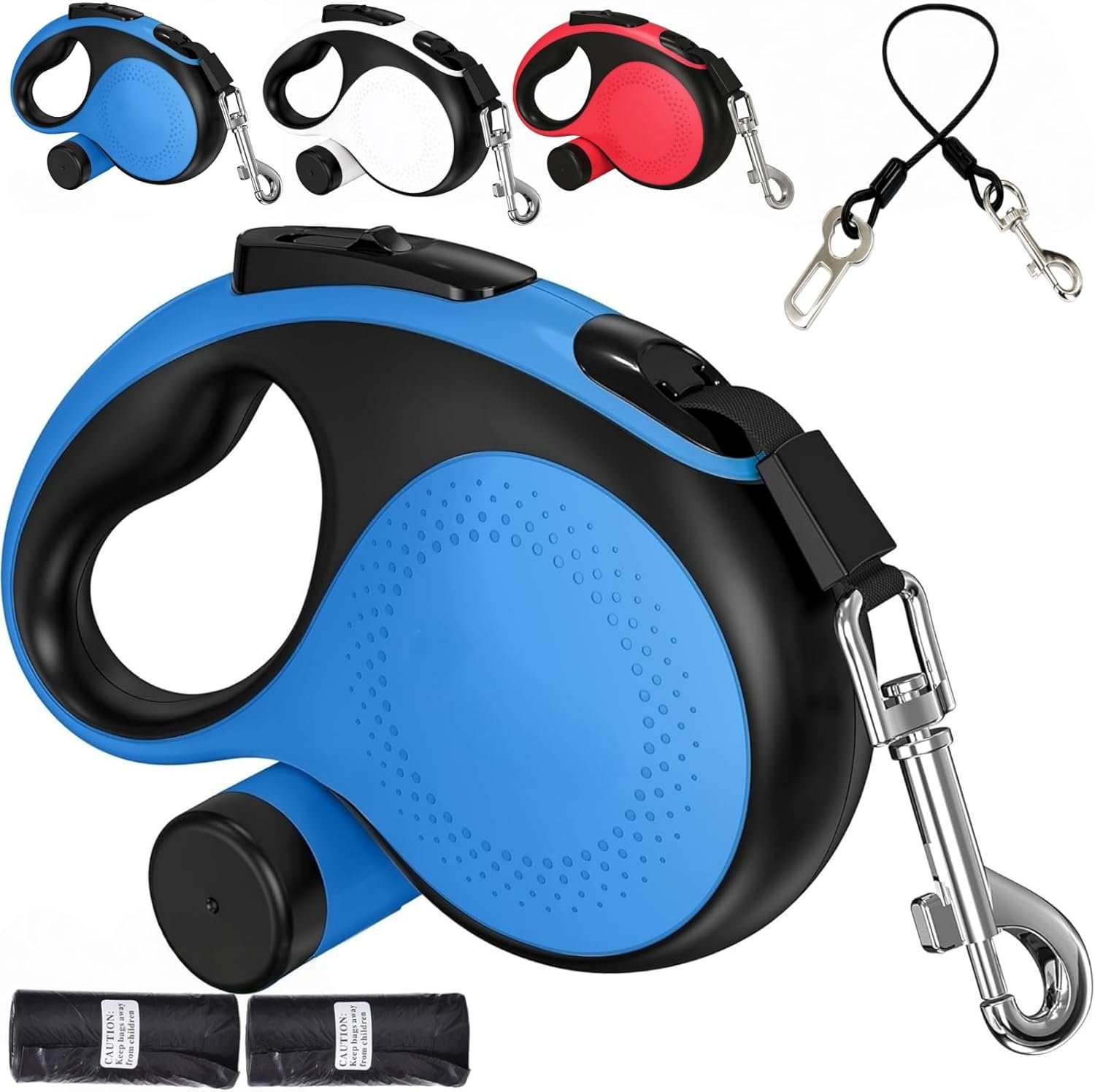 Heavy Duty Retractable Dog Leash 26ft – Tangle-Free 360° Design for Large Dogs Up to 110lbs, with One-Handed Brake & Lock, Anti-Slip Handle, Heavy-Duty Nylon Tape (Blue)