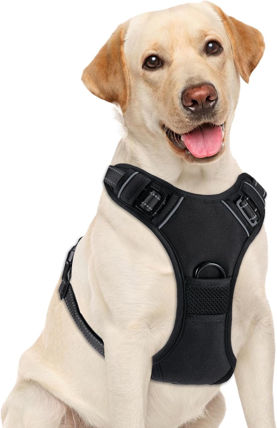 No Pull Dog Harness, Adjustable Reflective Front Clip Pet Vest with Easy Control Handle for Medium Large Dogs (Black,L)