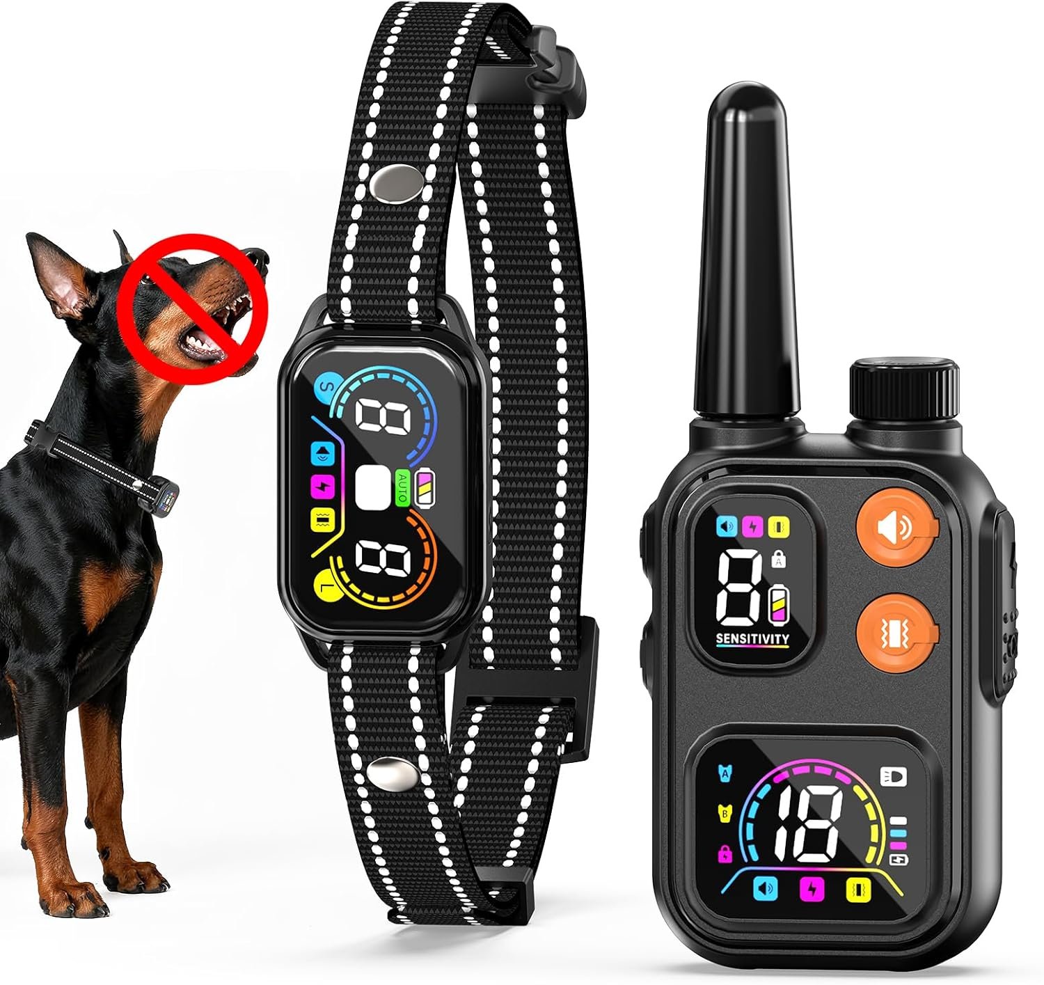 2 in 1 Dog Bark and Shock Collar – 4500FT Bark Collar with Remote, Voiceprint Recognition, Beep/Vibration/Shock Modes, 8 Sensitivity Levels, IP67 Waterproof, Portable Training Collar for 5-120lbs Dogs