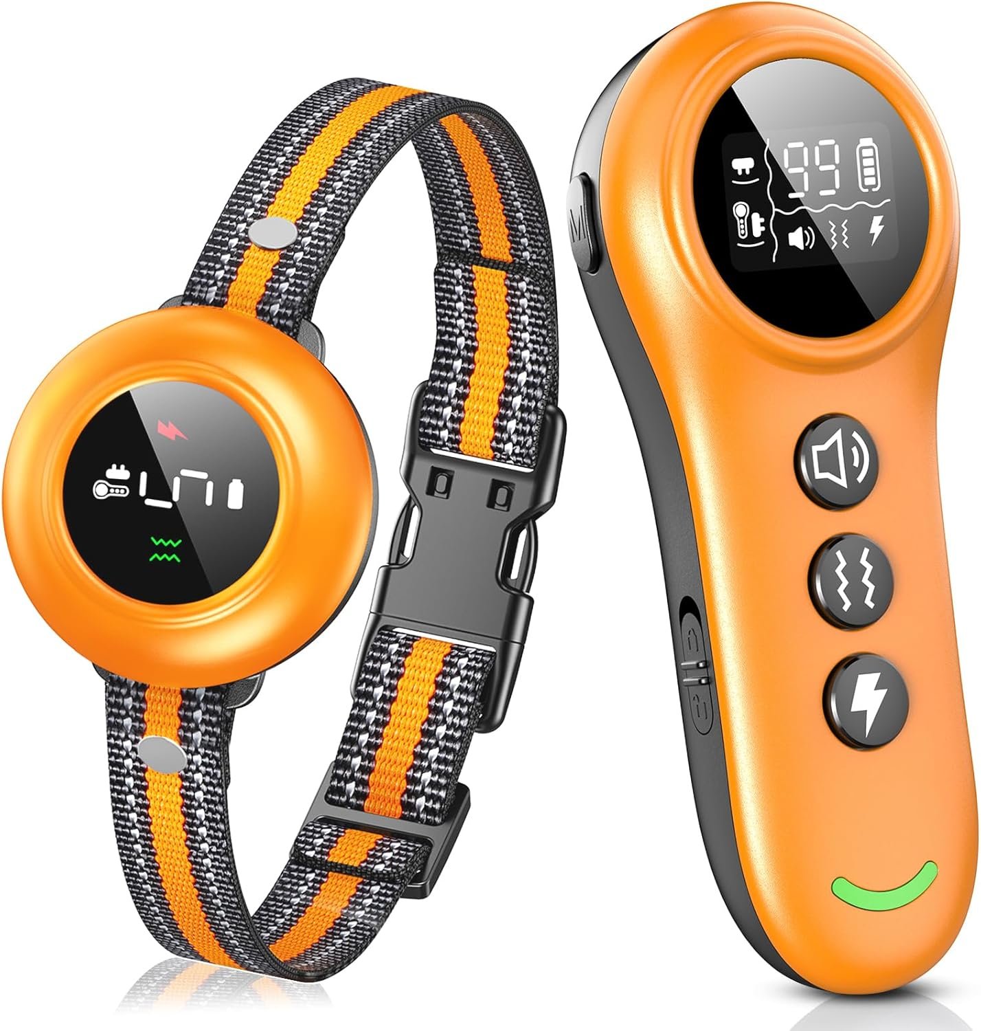 2-in-1 Dog Shock Collar & Dog Bark Collar – Smart Anti Barking Dog Training Collar with 5 Adjustable Sensitivity & 3300FT Remote for All Breeds IP67 Waterproof Rechargeable E-Collar (Orange)
