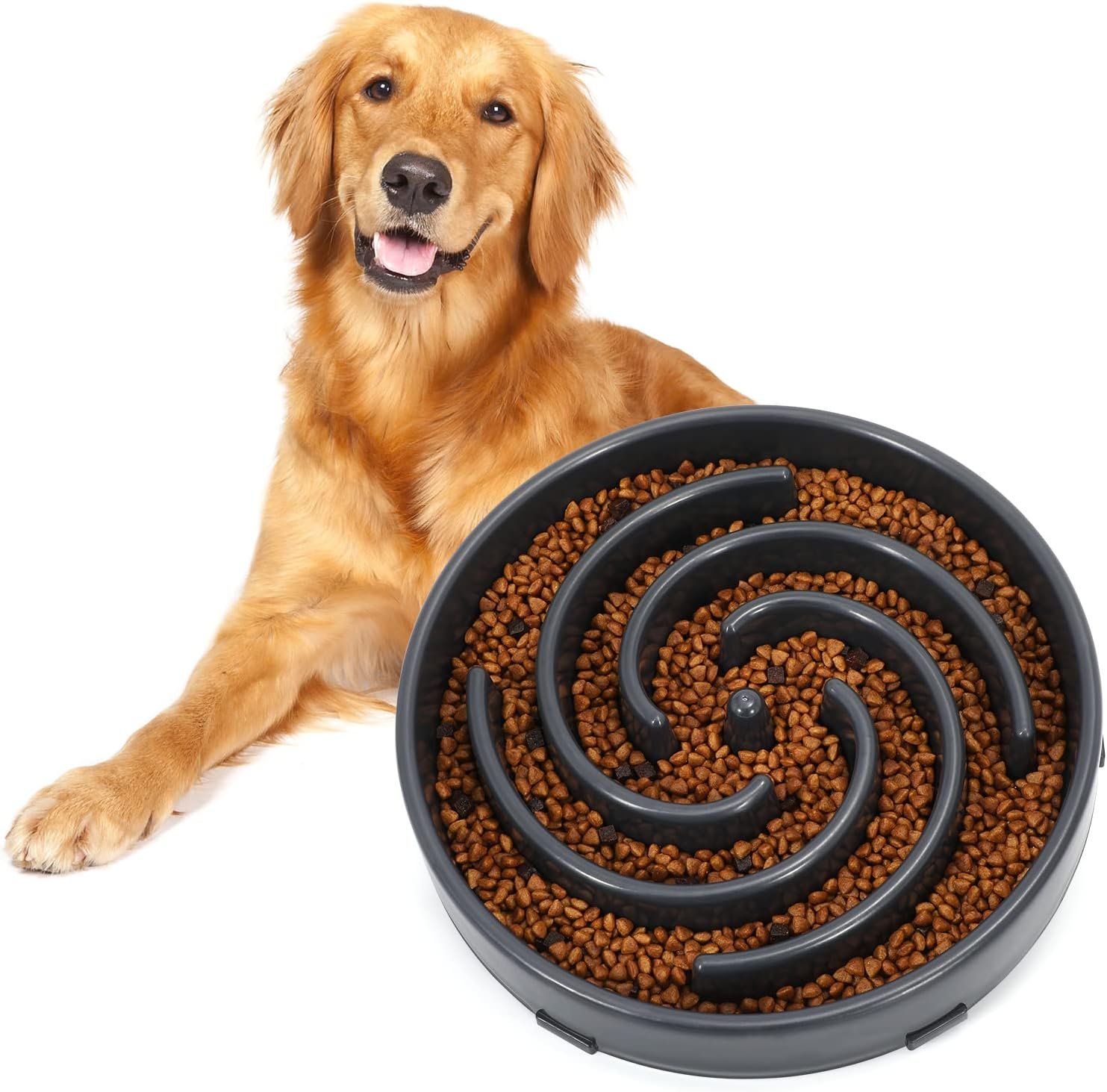 Slow Feeder Large Dog Bowl – Maze Puzzle Bowl for Medium to Large Dogs – Non Slip, Interactive, Bloat Stop, Healthy Feeding Dish – Gray