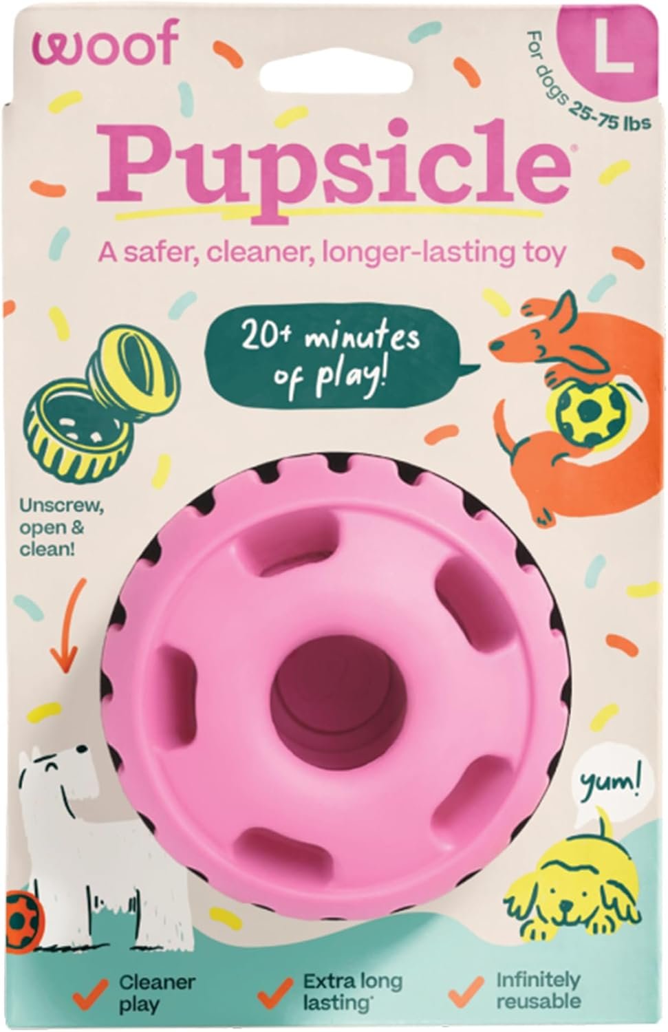 WOOF Party Pupsicle – Long-Lasting Interactive Dog Toys for Boredom – Low-Mess Design – Birthday Gifts for Dogs – Large Dog Toys – Party Pink