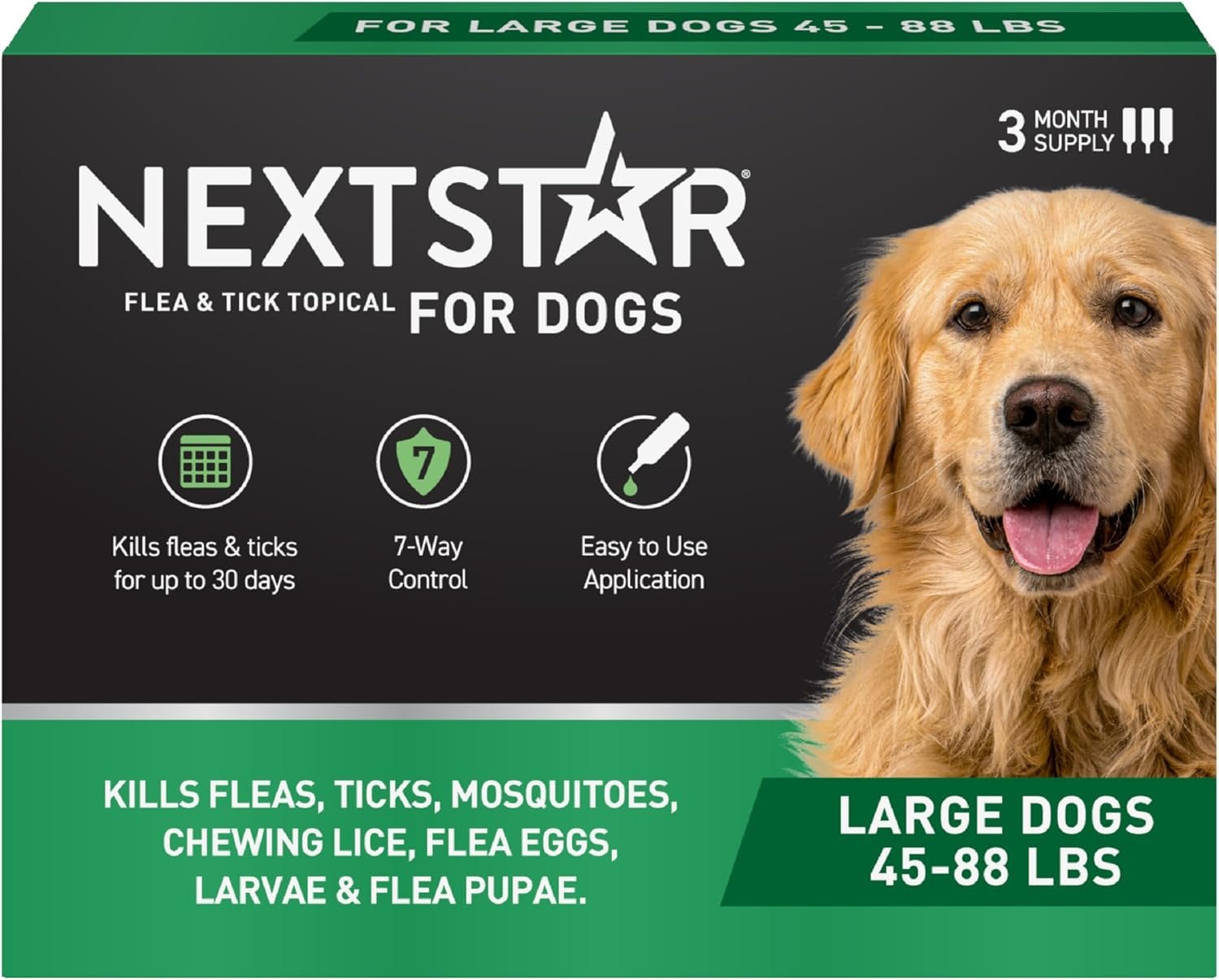 NEXTSTAR Flea and Tick Prevention for Dogs, Repellent & Control, Fast Acting Waterproof Topical Drops, Flea and Tick Prevention for Large Dogs, 3 Monthly Doses