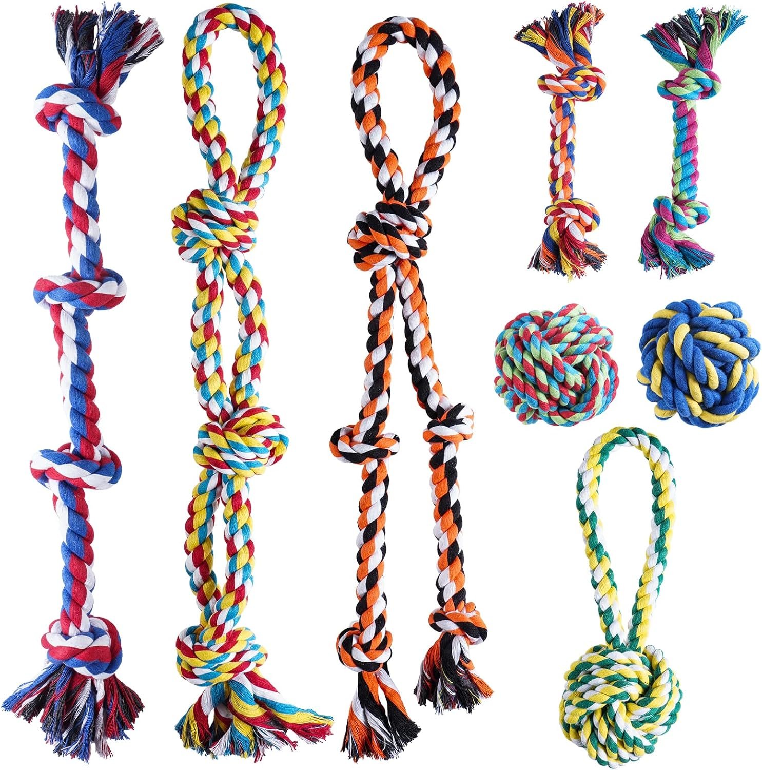 Aitmexcn Dog Rope Toys for Aggressive Chewers, 8 Pack Heavy Duty Natural Cotton Dog Chew Toys for Large & Medium Dogs, Tough Tug of War Dog Toys Teeth Cleaning,Boredom