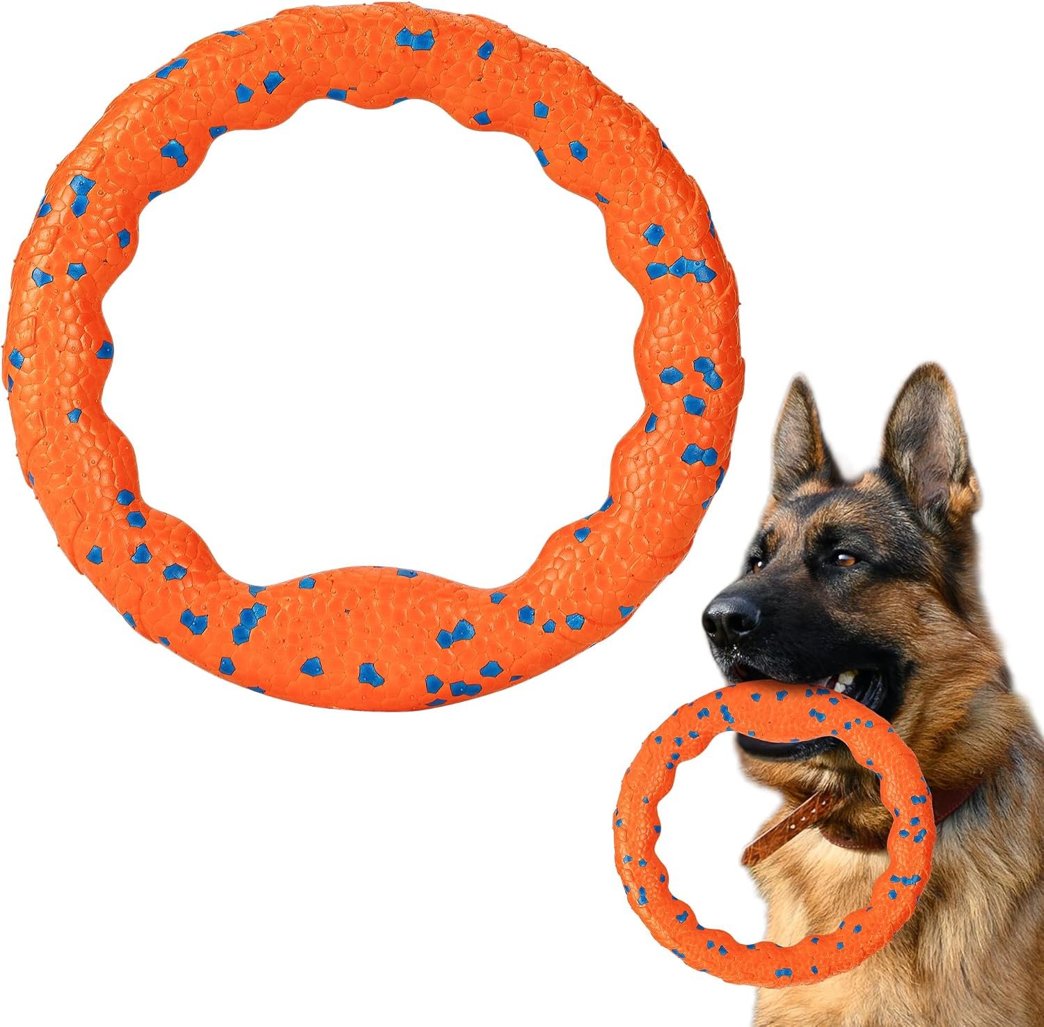 FUSOTO Dog Ring Toy, Indestructible Flying Discs for Throwing Catching, Water Floating Dog Training Ring for Medium Large Breeds (Orange – φ9 inches)