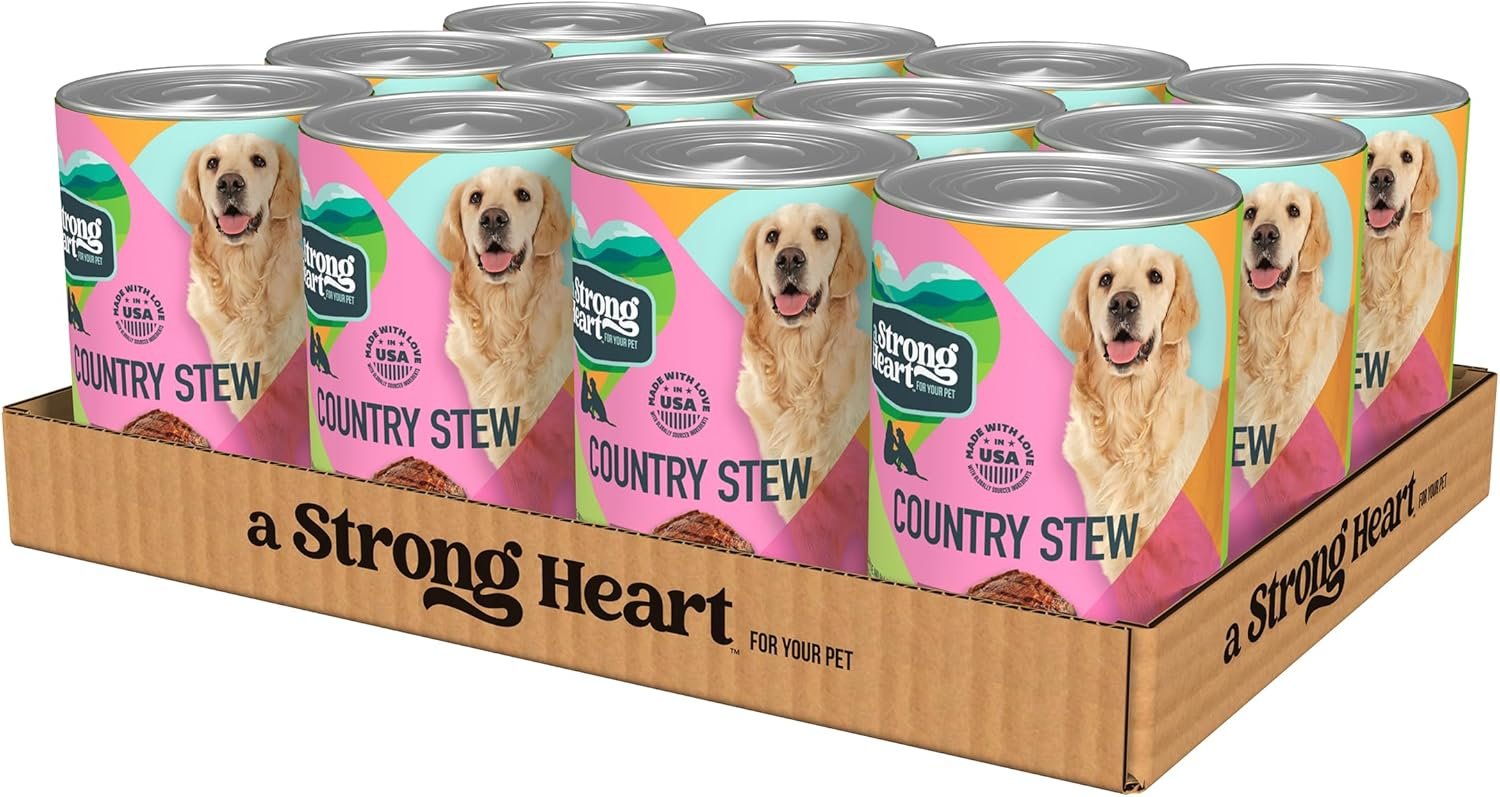 A Strong Heart Wet Dog Food, Country Stew – 22 oz Cans (Pack of 12), Made in The USA with Real Beef, Carrots & Peas