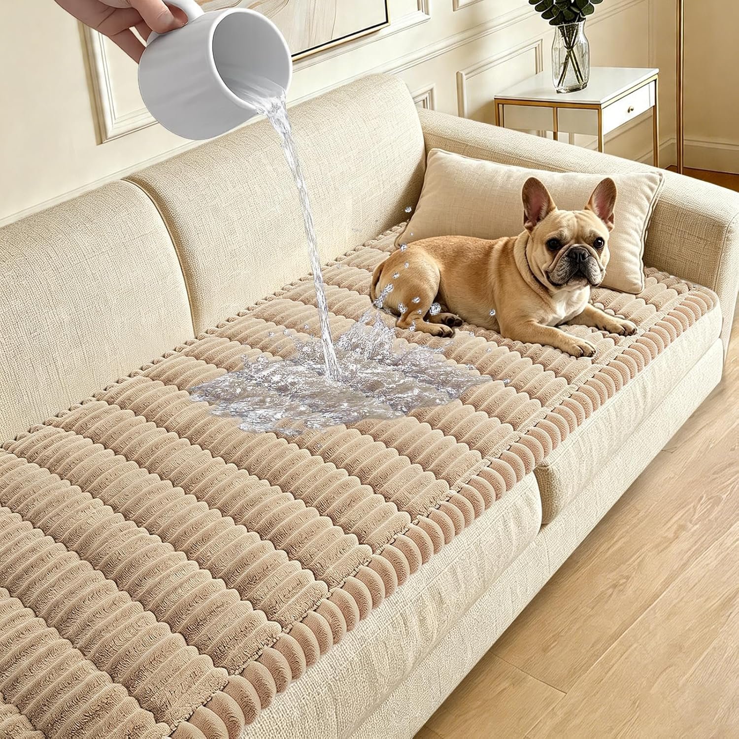 Waterproof Couch Cover for Dogs Washable,Non Slip Fuzzy Durable Couch Covers for 3 Cushion Sofa Pet Friendly Sofa Cover Dog Thick Soft Slipcovers Protector Couches Mat Bed (Brown, 27.6″ x 59.06″)