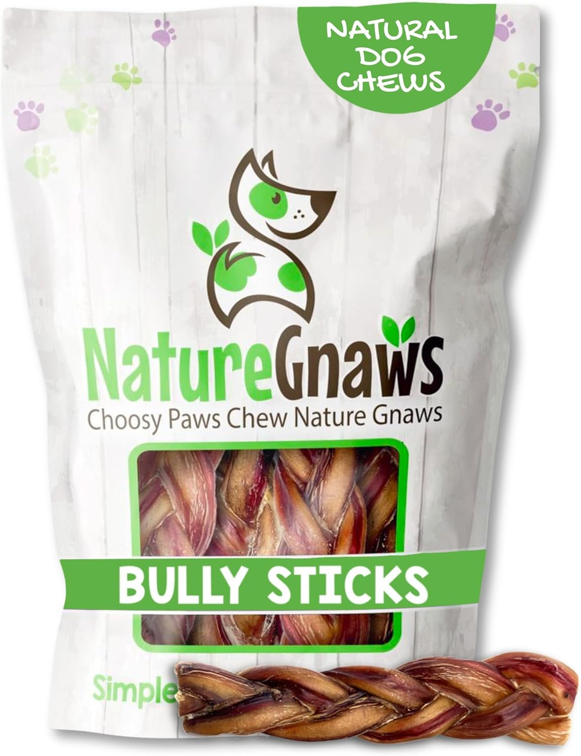 Nature Gnaws Braided Bully Sticks for Dogs 5-6″ (3 Count) – Long Lasting for Small and Medium Dogs – Natural Beef Dog Chew Bones – Rawhide Free