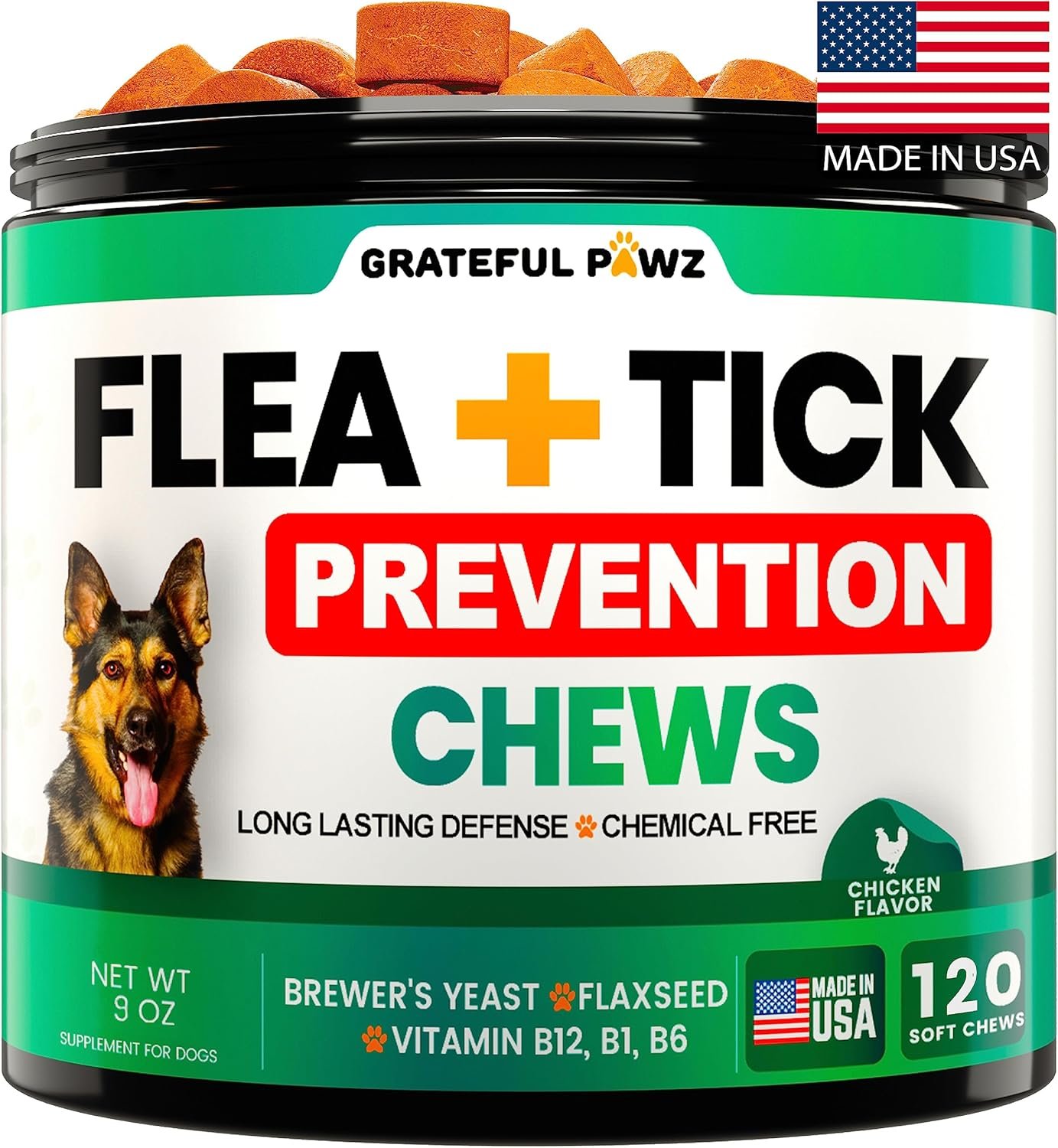 Flea and Tick Prevention for Dogs Chewables – Made in USA – Natural Flea and Tick Chews Supplement – Oral Pills for Dogs – Pest Defense – All Breeds and Ages – 120 Soft Tablets