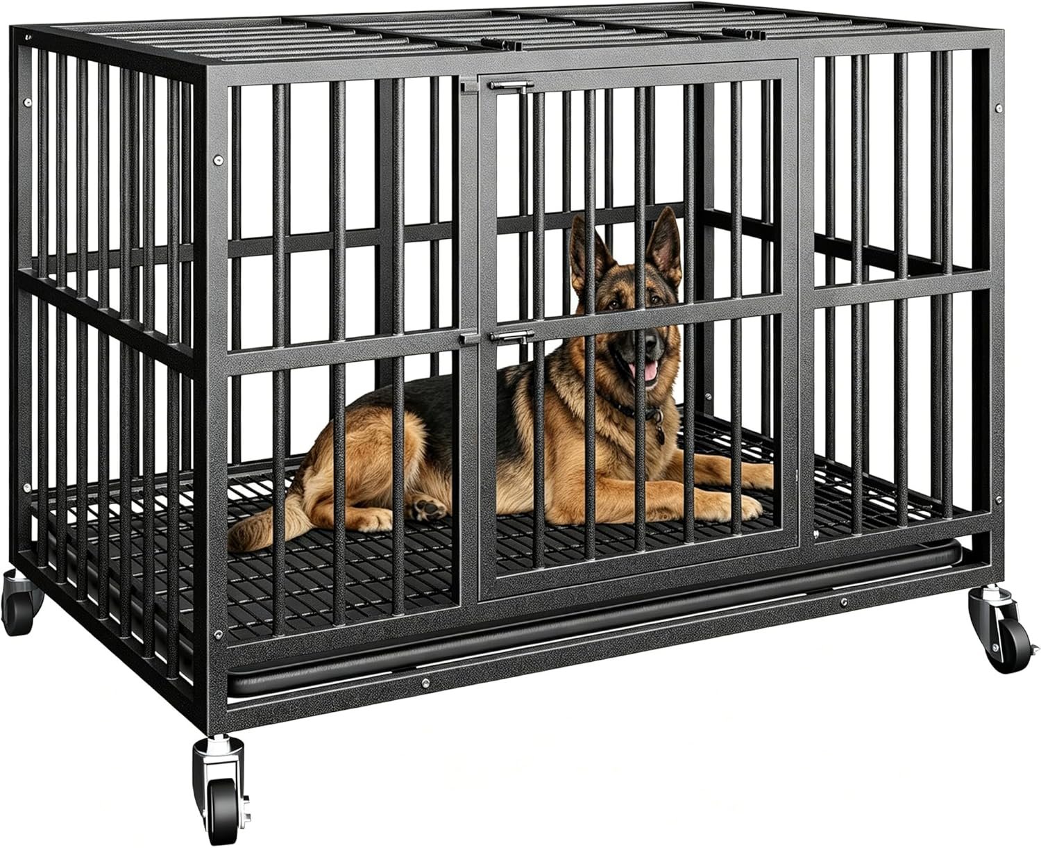 48 in Heavy Duty Dog Crate for Large Dogs, Dog Kennel Indoor with Removable Tray and Lockable Wheels, Easy to Clean, XL Dog Cage for Large and Medium Dogs