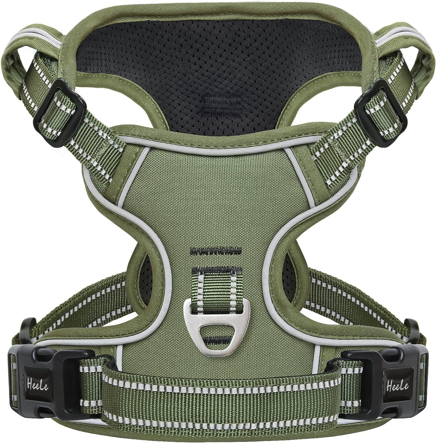 HEELE Dog Harness, Dog Harness for Small Medium Large Dogs No Pull Adjustable Padded Reflective Harness with Handle for Walking Training, Green, L