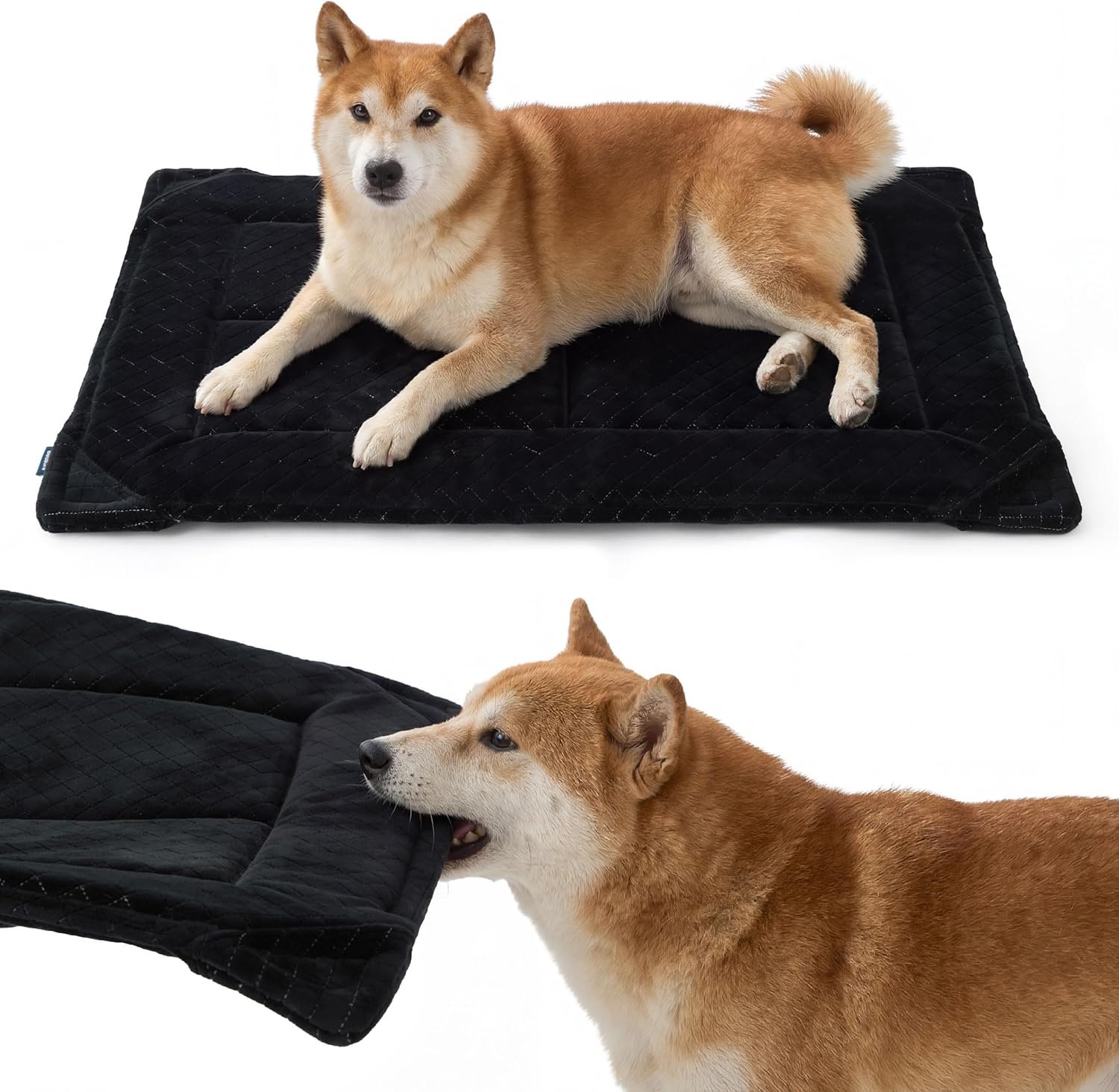 Bedsure Chew Resistant Dog Bed Large Sized Dog – Chew Proof Dog Crate Pad Machine Washable Durable Kennel Mat for Chewers with Reinforced Corners, Black, 35×22 in