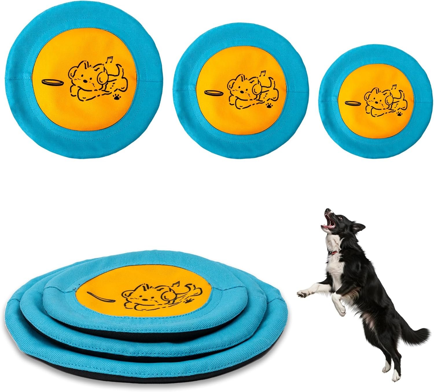 Bifeaw 3 Packs Nylon Interactive Dog Flying Disc – Floating Dog Toys for Aggressive chewers – Water Toys for Dogs (Blue and Yellow)
