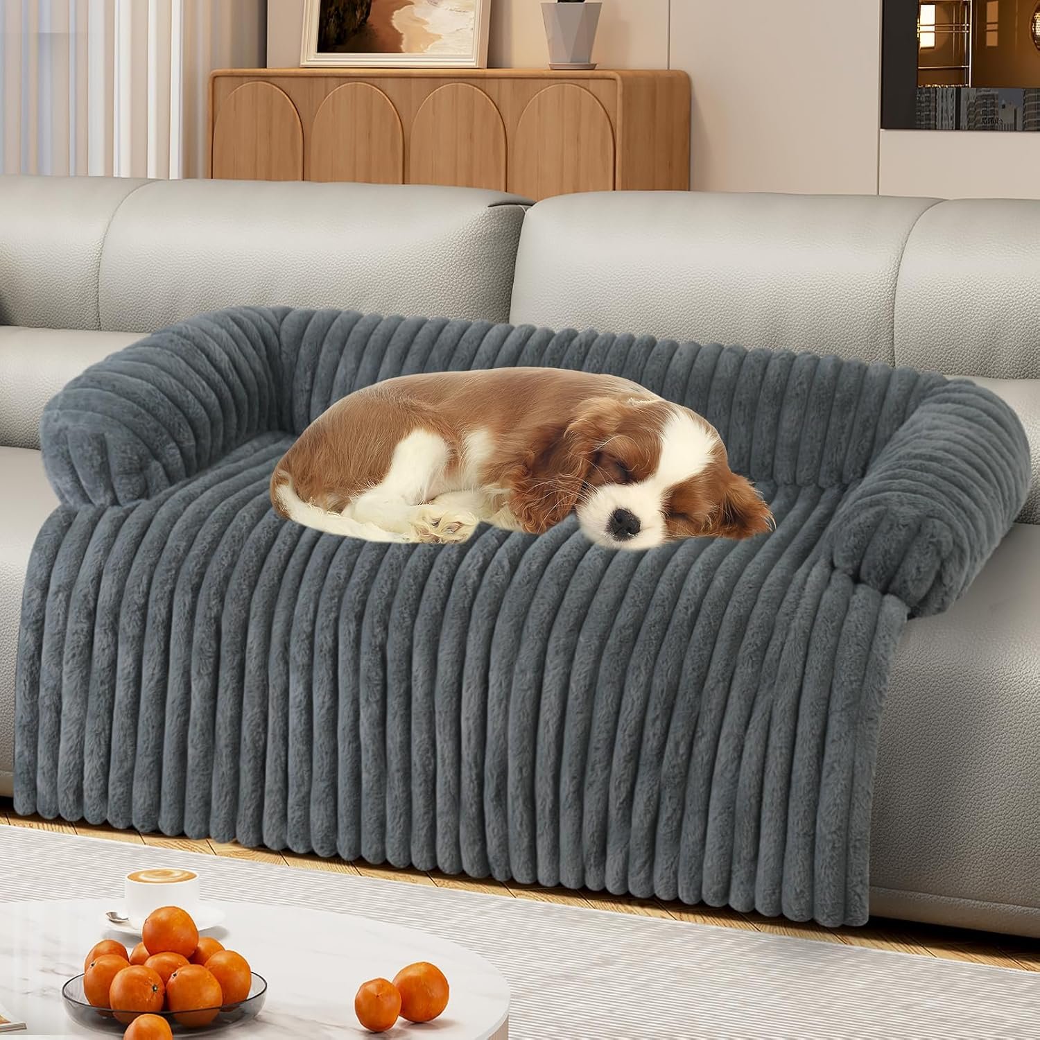 Wn’s Day Luxurious Dog Couch Bed, Washable Calming Dog Couch Cover, Removable Couch Protector for Dogs, Waterproof Sofa Bed, Pet Bed Mats for Couch, Pet Couch Covers for Sofa(Grey, L)