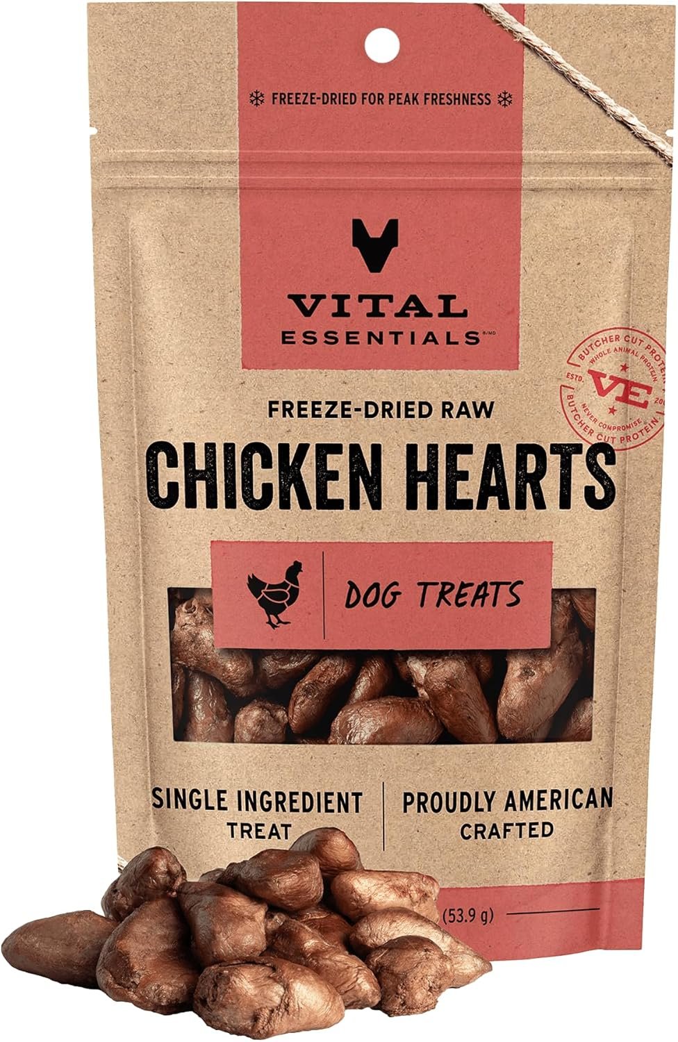 Vital Essentials Freeze Dried Raw Chicken Hearts Dog Treats | Single Ingredient | Premium Quality | Grain Free Treats for Dogs, 1.9 oz Bag