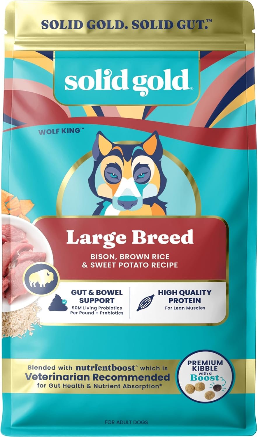 Solid Gold Bison Dry Dog Food for Large Dogs – High Protein, Whole Grain Kibble with Real Bison, Brown Rice & Omega 3 – Large Kibble w/Probiotics for Gut Health – Adult Dog Food – Nutrientboost™–22LB