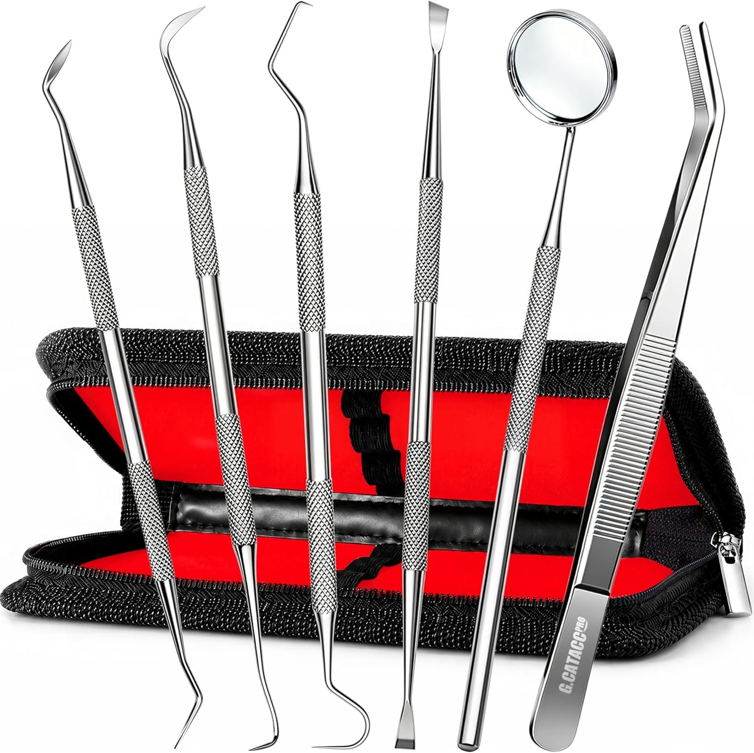 G.CATACC Dental Tools, Dental Pick Teeth Cleaning Tools Hygiene Kit, Plaque Remover for Teeth, Professional Stainless Steel Tooth Scraper Plaque Tartar Cleaner – with Case
