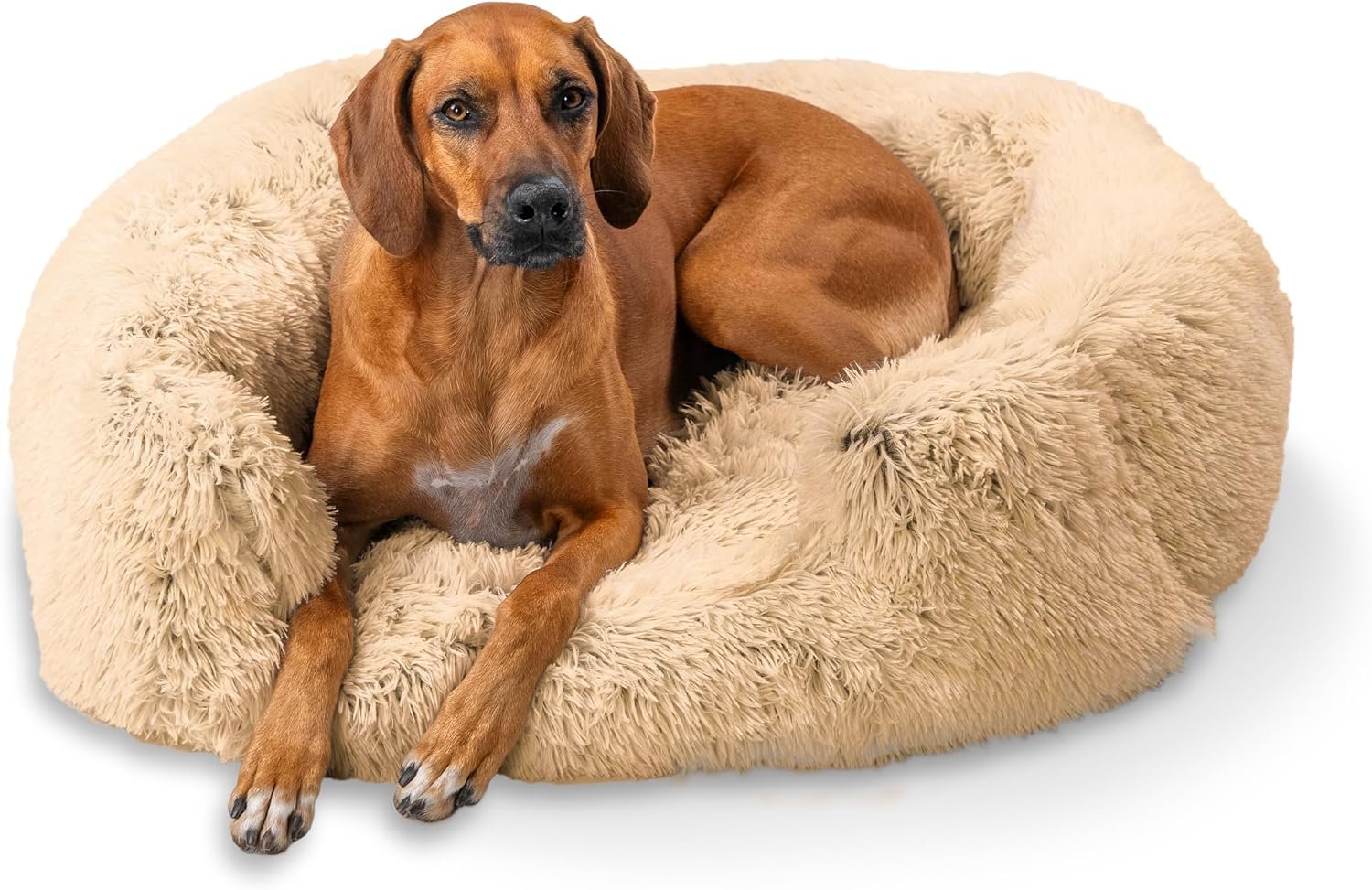 Best Friends by Sheri Shag Lounge Bed Calming Faux Fur Dog Bed, Taupe, Large 36″ x 27″