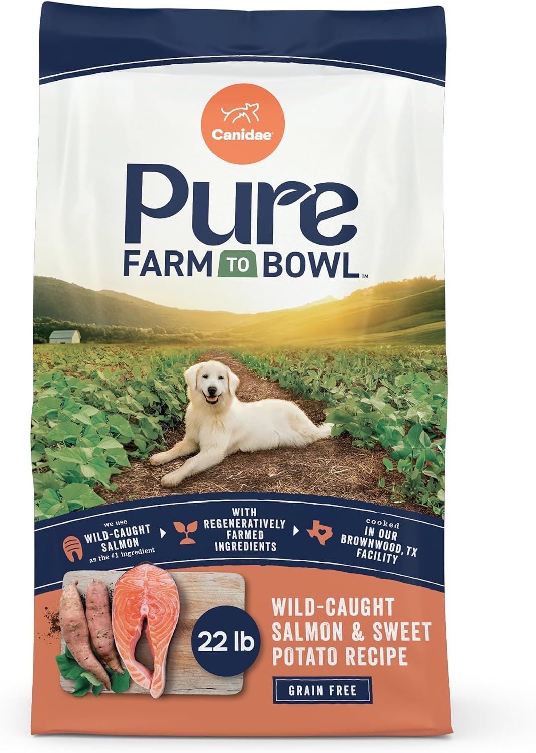 Canidae Pure Farm to Bowl Dry Dog Food – Balanced Nutrition for Adult Dogs – Limited Ingredient Formula – Grain, Wheat & Soy-Free – 22 lb – Wild-Caught Salmon & Sweet Potato Recipe