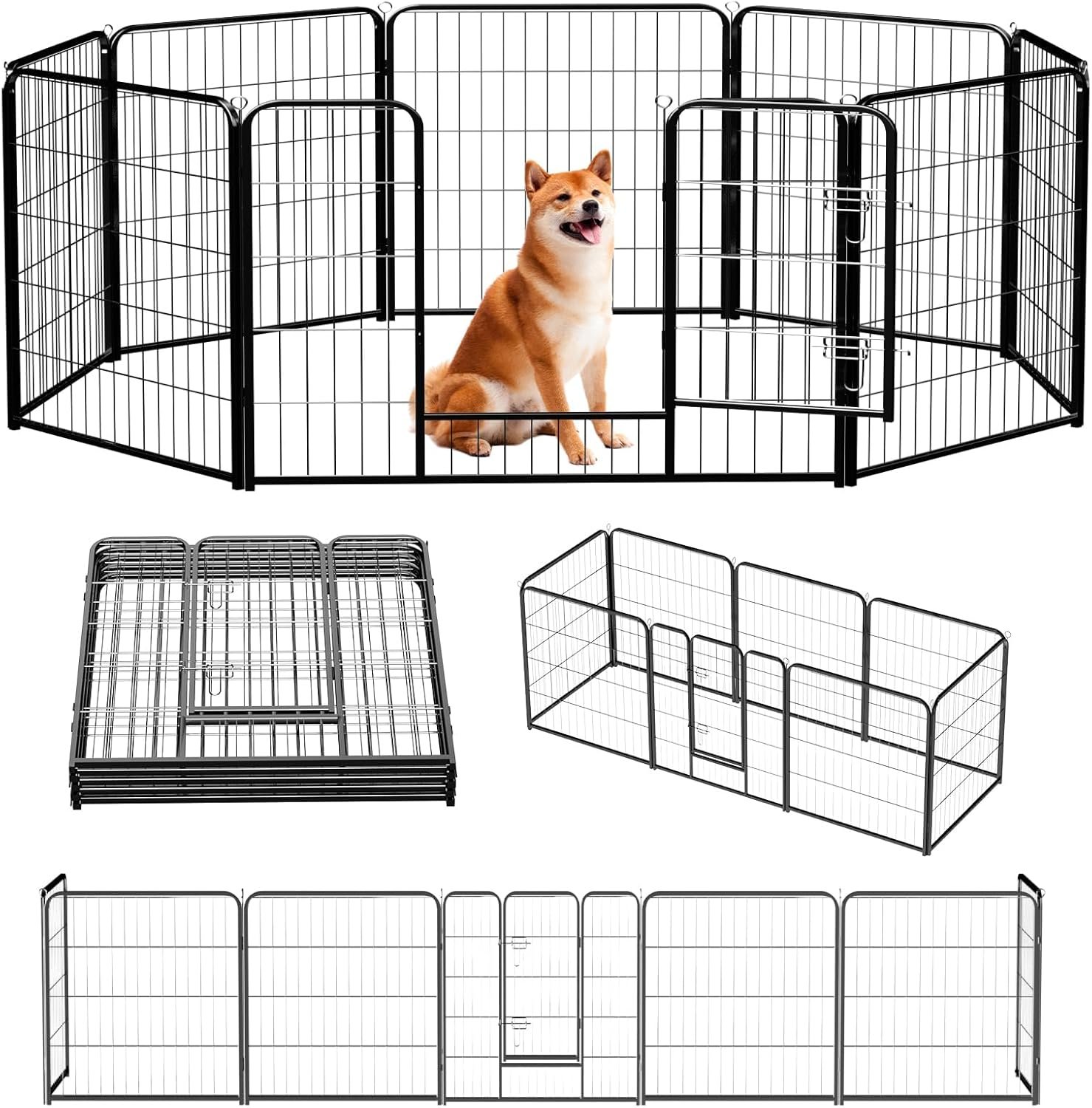 NEWBULIG Dog Playpen for Indoor 32 Inch 8 Panels – Portable Heavy Duty Metal Pet Exercise Pen with Door, Foldable Small Dog Puppy Playpen Fence for Outdoor RV, Camping, Yard, Garden