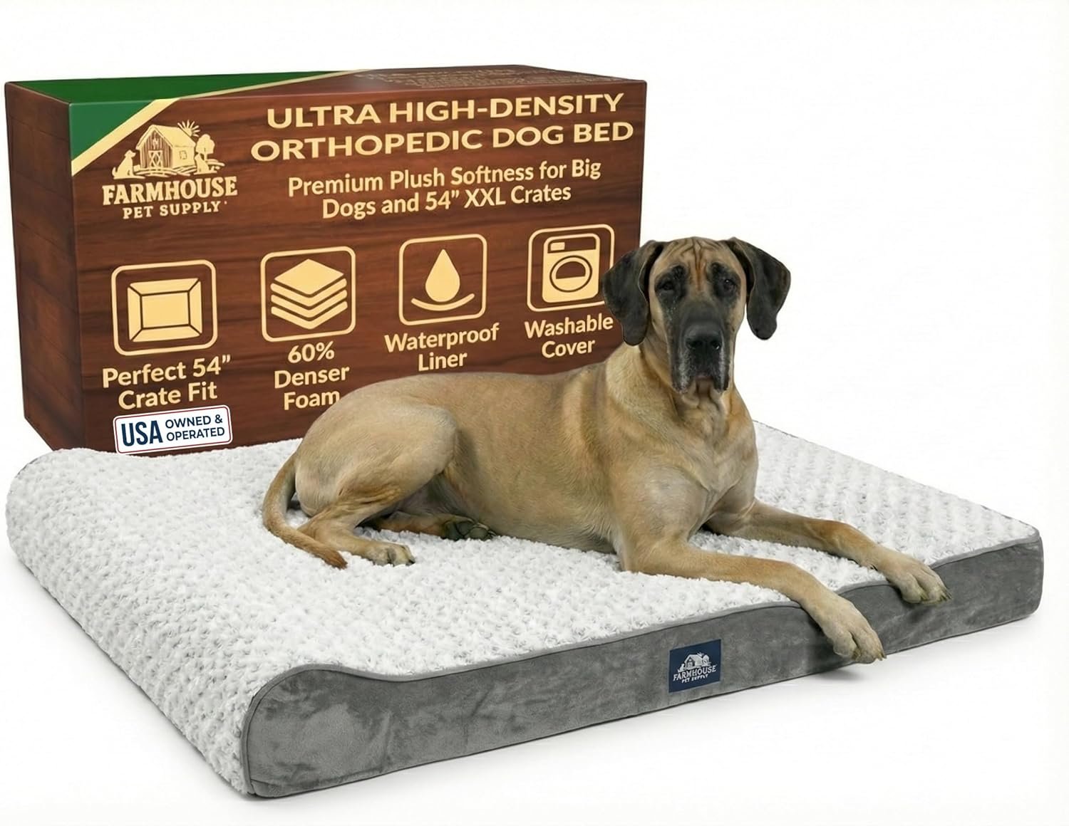 Orthopedic Dog Bed for Large Dogs that Won’t Go Flat – 45D Memory Foam, XXL for Home & 54″ Crates, Washable Waterproof Removable Cover, Heavy-Duty Kennel Bed for Senior & Giant Breeds 150+ lbs, Grey