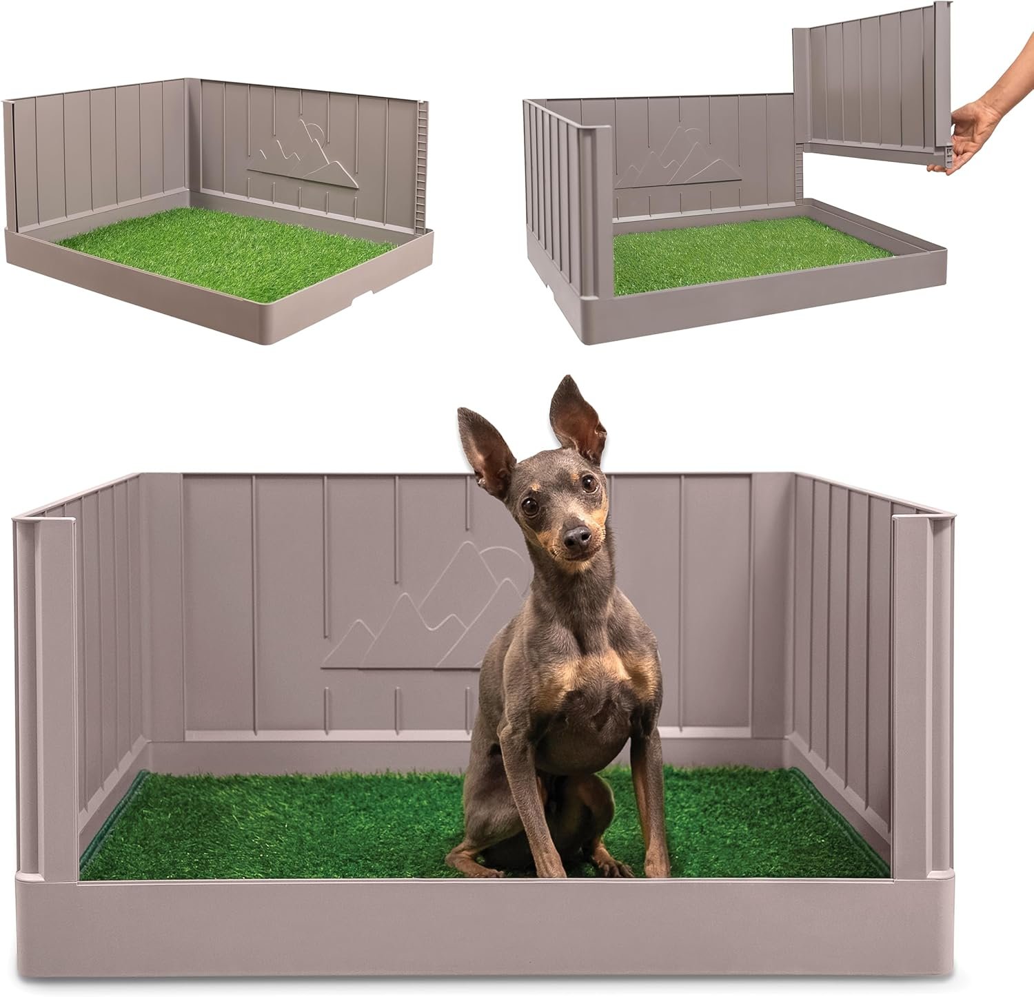 Dog Grass Pad with Tray, Indoor Dog Potty, Litter Box with High Walls, Artificial Grass for Dogs, Pee Pad Holder, Potty Training Tray with Reusable Turf Patch, for Apartments & Balconies