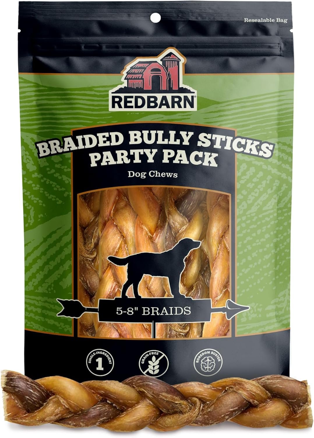 Redbarn Pet Products All Natural 5″-8″ Braided Bully Sticks for Small & Large Dogs – Healthy Long Lasting Beef Chews Variety Party Pack – Single Ingredient Low Odor Rawhide Free – 8 oz Bag