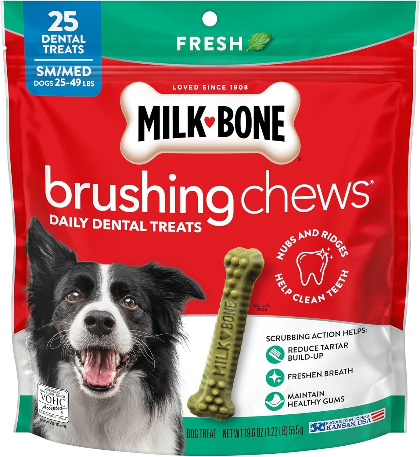 Milk-Bone Brushing Chews Original Chicken Flavor Daily Dental Dog Treats, Small/Medium, 19.6 Oz. Bag