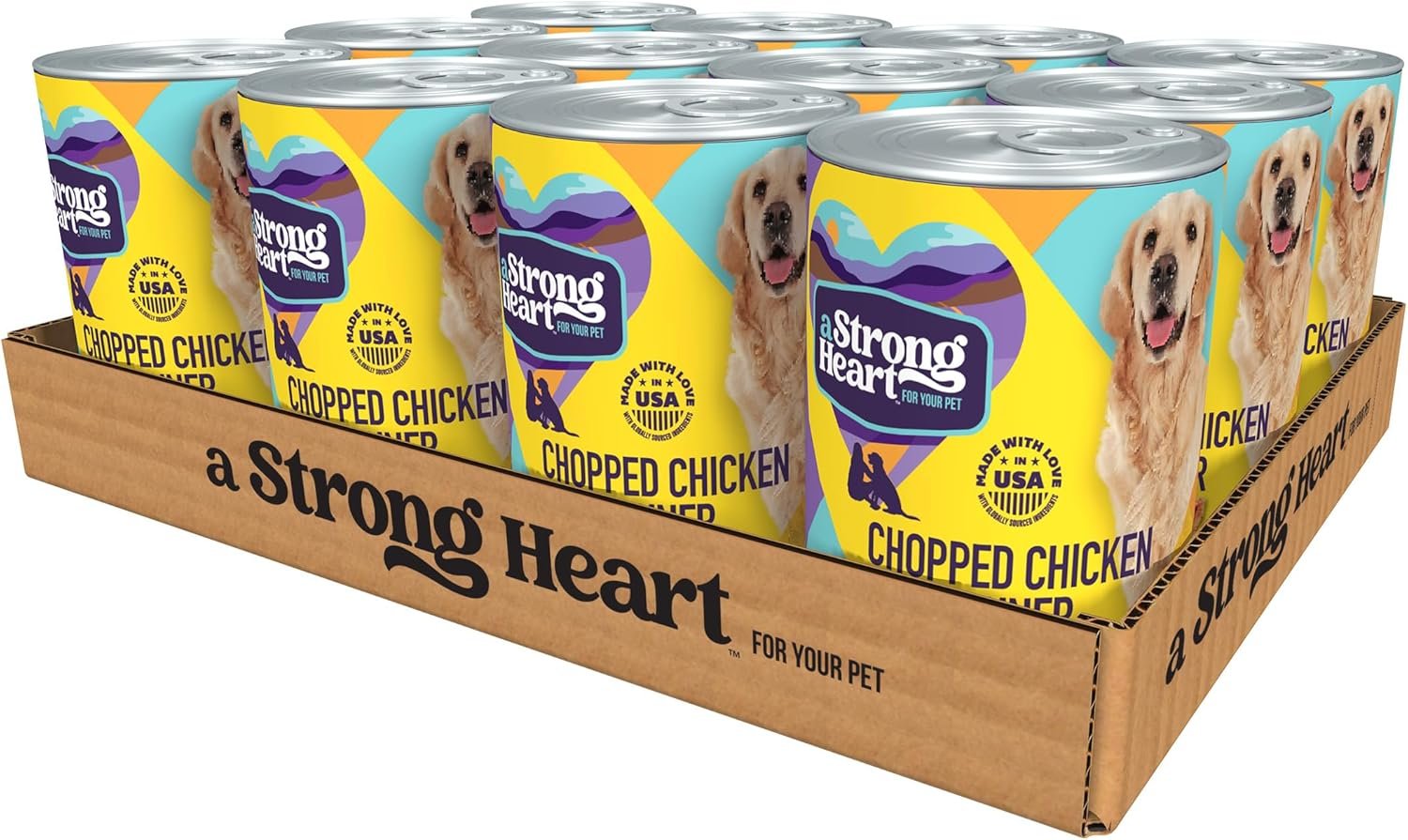 A Strong Heart Wet Dog Food, Chopped Chicken Dinner — Real Chicken & Liver — Complete & Balanced for All Life Stages, Made in USA — 13.2 oz Cans, Pack of 12