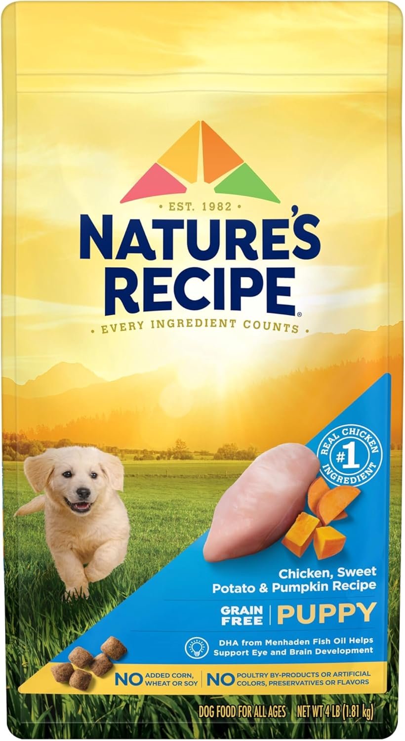 Nature’s Recipe Grain Free Puppy Dry Dog Food, Chicken, Sweet Potato & Pumpkin Recipe, 4 lb. Bag