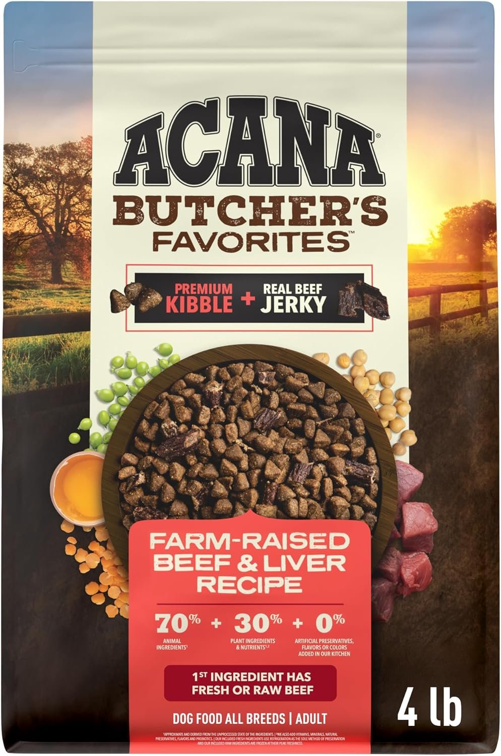 ACANA Butcher’s Favorites Grain-Free Dry Dog Food Farm-Raised Beef & Liver Recipe 4lb Bag