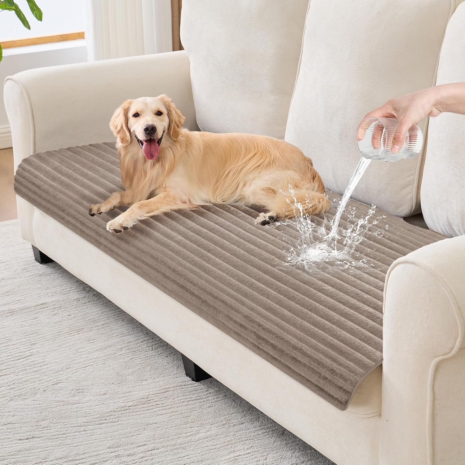 100% Waterproof Couch Covers for Dogs, 35″×70.9″ Washable Couch Cover, Non Slip Sectional Couch Covers for 3 Cushion Sofa Cover Pet Friendly, Cat and Dog Couch Bed Cover- Khaki