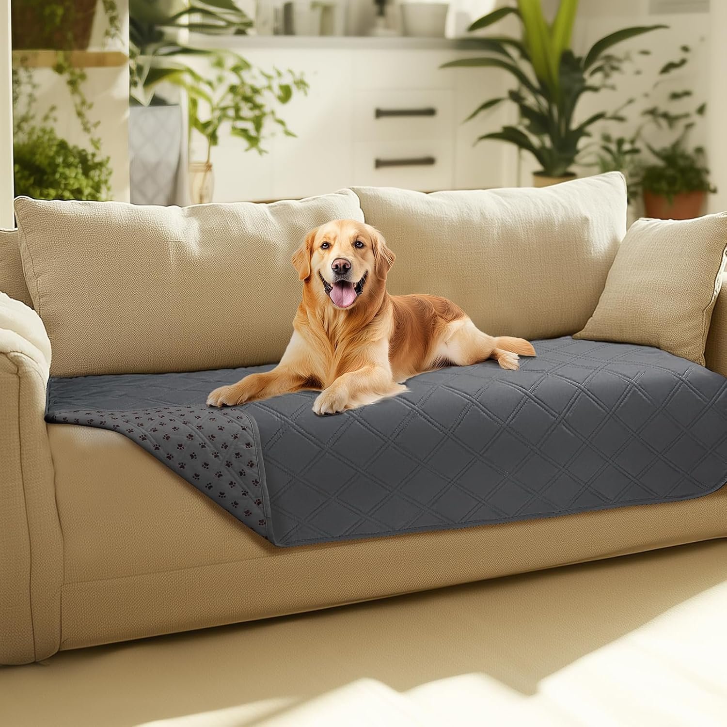 Luciphia 100% Waterproof Couch Cover Blanket for Dogs Anti-Slip Pet Couch Protector Sofa Mat Puppy Cat with Non-Slip Bottom, Grey, 30×70 Inch