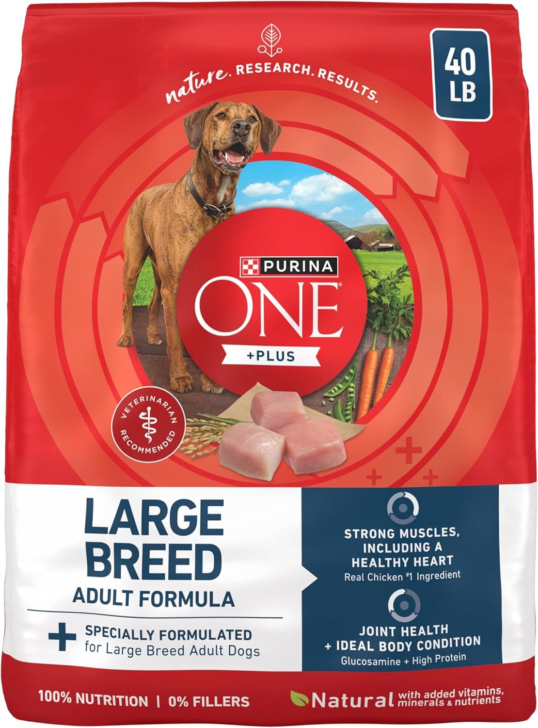 Purina ONE Plus Large Breed Adult Dog Food Dry Formula, Real Protein Rich Natural Chicken Flavor – 40 lb. Bag