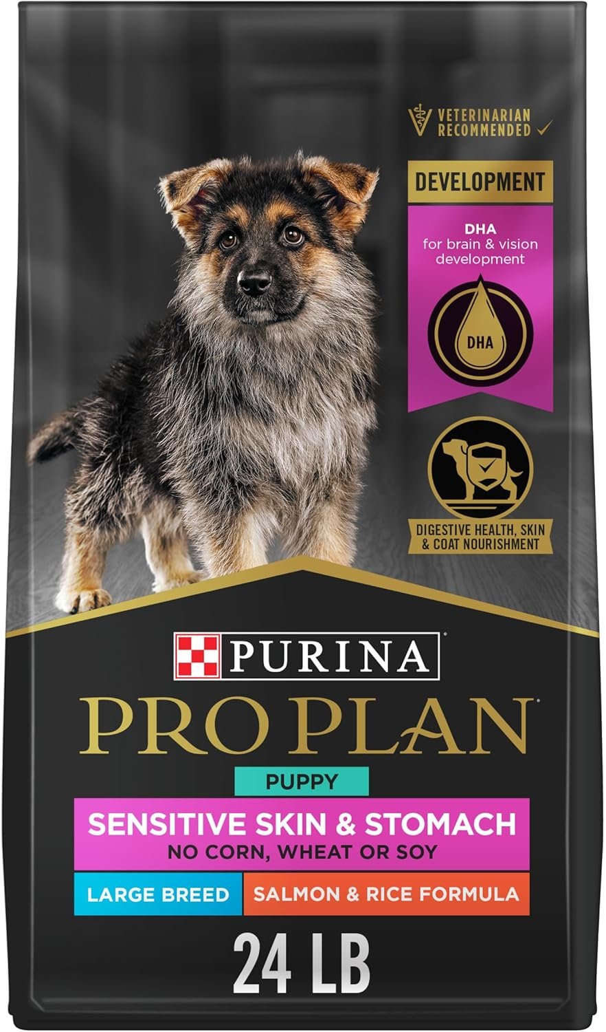 Purina Pro Plan Sensitive Skin and Stomach Large Breed Puppy Food Salmon and Rice Formula – 24 lb. Bag
