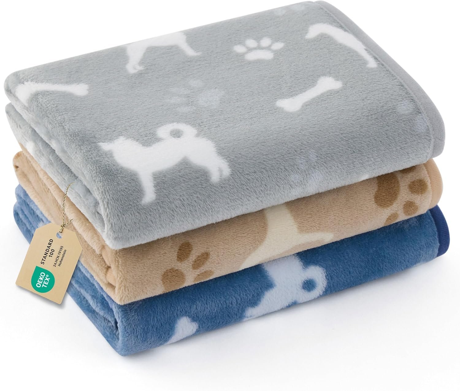 Bedsure 3-Pack Dog Blanket, Ultra-Soft Flannel Fleece Puppy Blanket with Cute Dog Prints, Machine Washable Pet Blanket for Indoor Crate Bed & Travel, Pet Throw Blanket for Small Doggy Kitten, 23×16