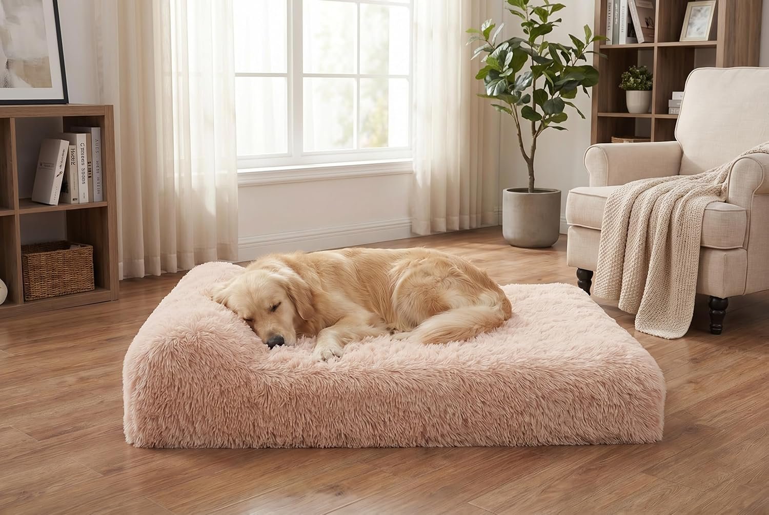 Jumbo Orthopedic Dog Bed for Large Dogs – 7-inch Thick Memory Foam Dog Bed with Pillow Removable Cover Machine Washable, Giant | 50 inch, Beige