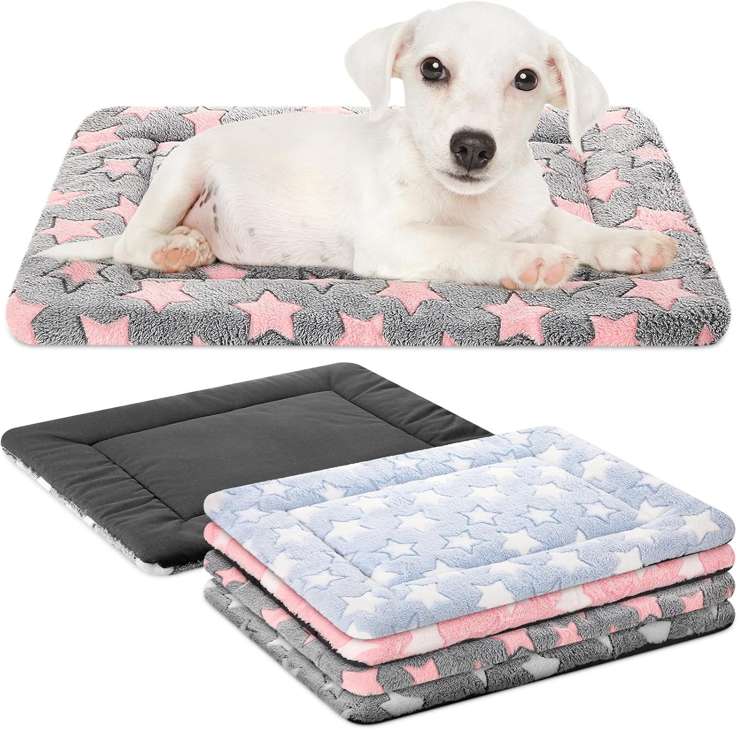 VitalCozy 4 Pcs Dog Crate Pads, Ultra Soft Warm Washable Anti-Slip Kennel Bed Mat for Pets, Reversible, Replaceable, Cage Liner for Small Medium Large Dogs and Cats(18 x 24 x 1.6 Inch,Star,Colorful)