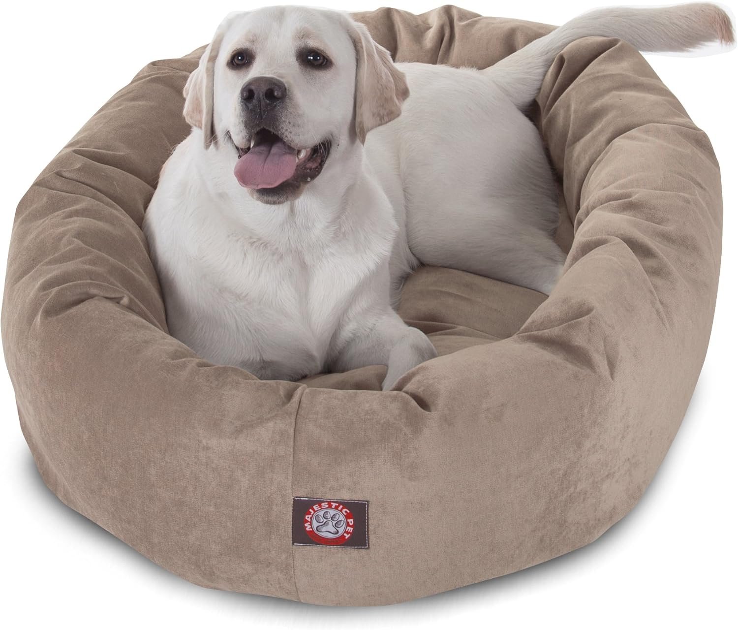 Majestic Pet 40 Inch Micro Velvet Calming Dog Bed Washable – Cozy Soft Round Dog Bed with Spine for Head Support – Fluffy Donut Dog Bed 40x29x9 (inch) – Round Pet Bed Large – Pearl